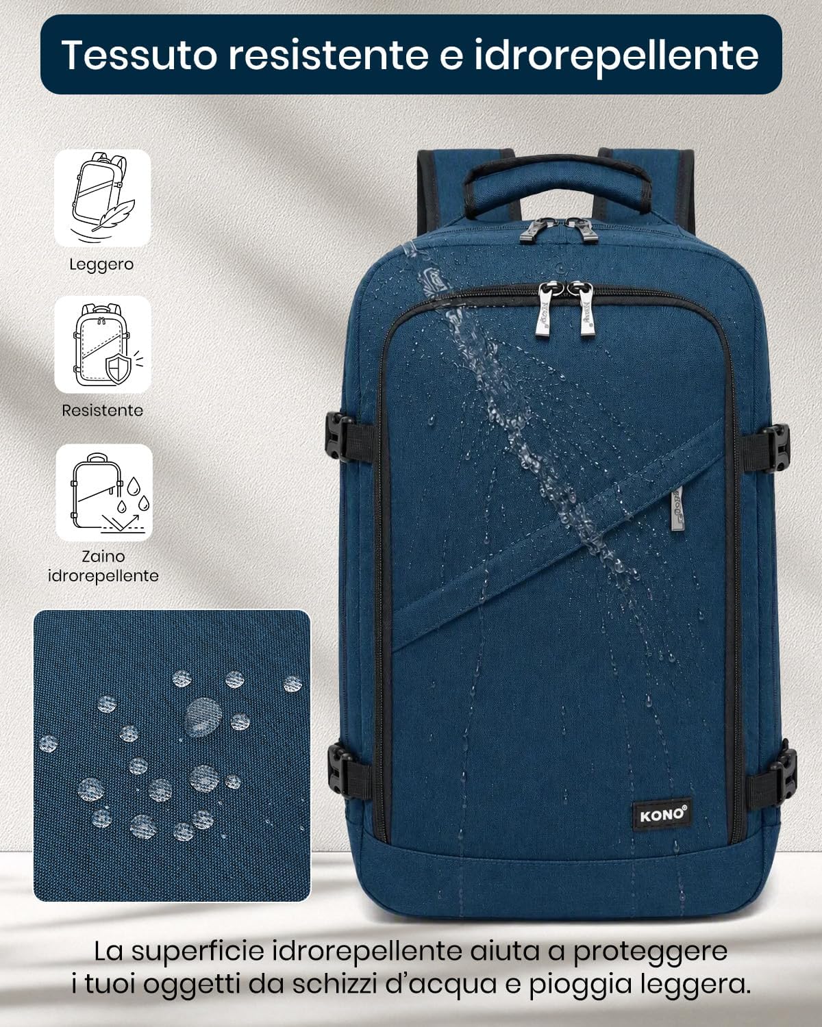 Detalle de KONO Zaino Ryanair 40x20x25 cm – Zaino da viaggio e bagaglio a mano per aerei, apertura 180°