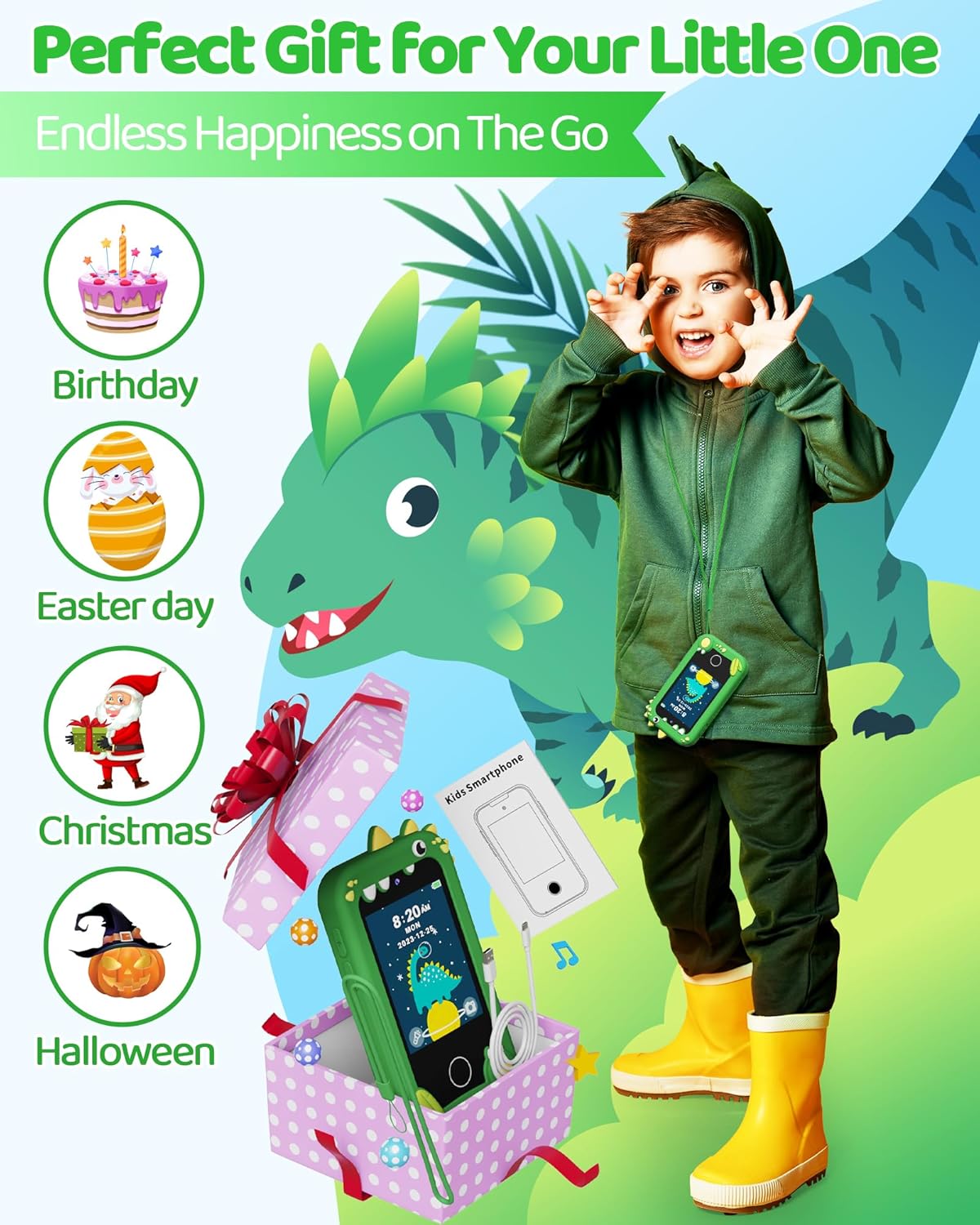 Thumbnail 6 de KOKODI Kids Smart Phone Toy with Touchscreen HD Dual Camera (Green)