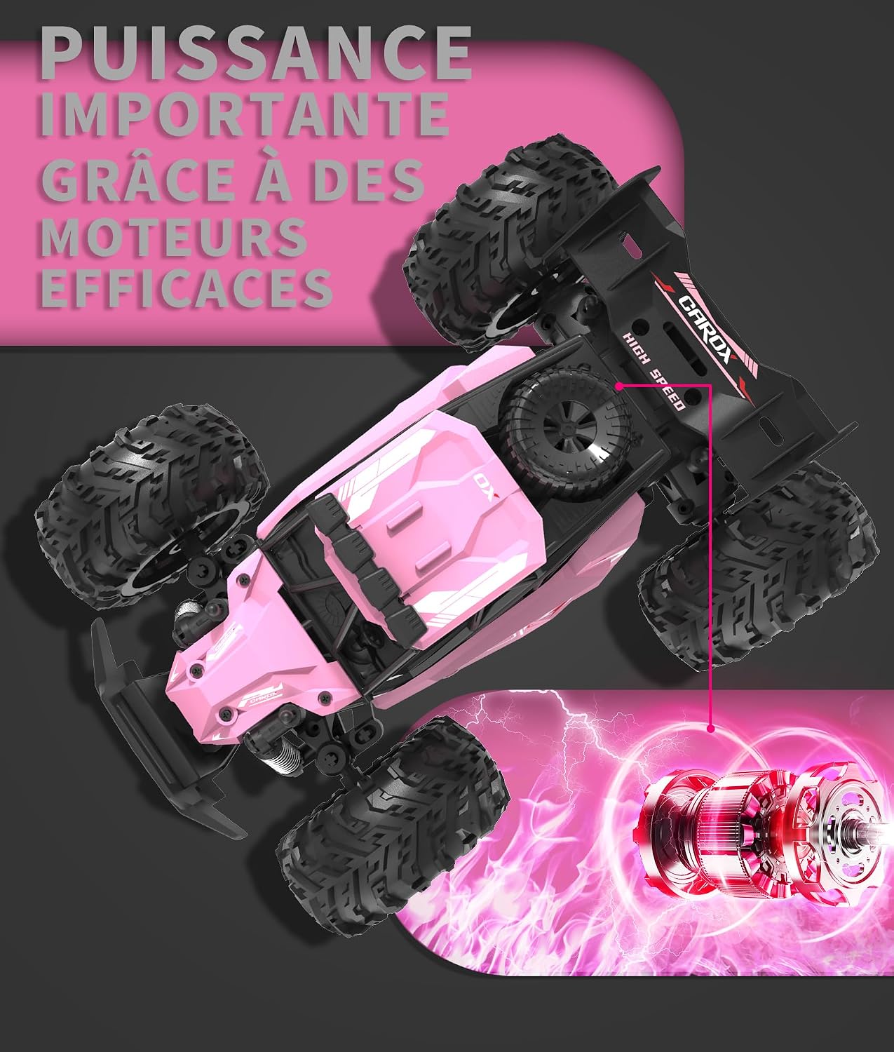 Detalle de Carox ferngesteuertes Auto für Mädchen ab 6 – Pinkes Geländewagen-RC mit 2 Akkus, 25 km/h, 2.4 GHz