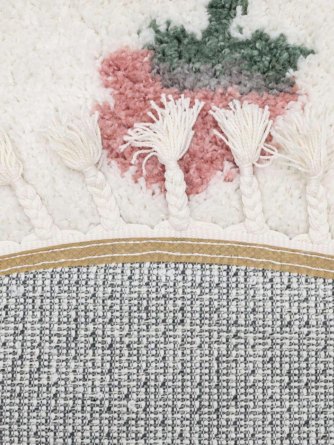 Detalle de RugVista Linnea okrągły dywan dziecięcy Ø 100 cm, wysoki włos, Off White/Multi