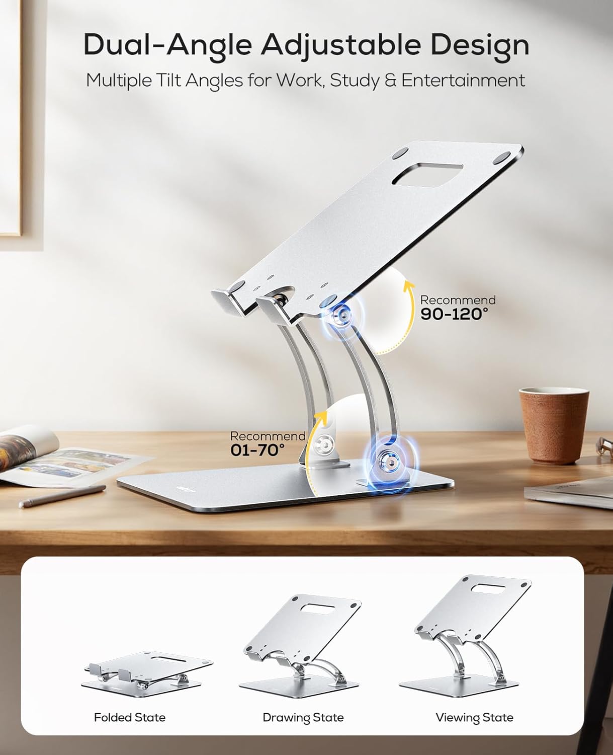 Thumbnail 2 de Nulaxy Adjustable Laptop Stand for Desk: Ergonomic, Foldable Aluminium Riser
