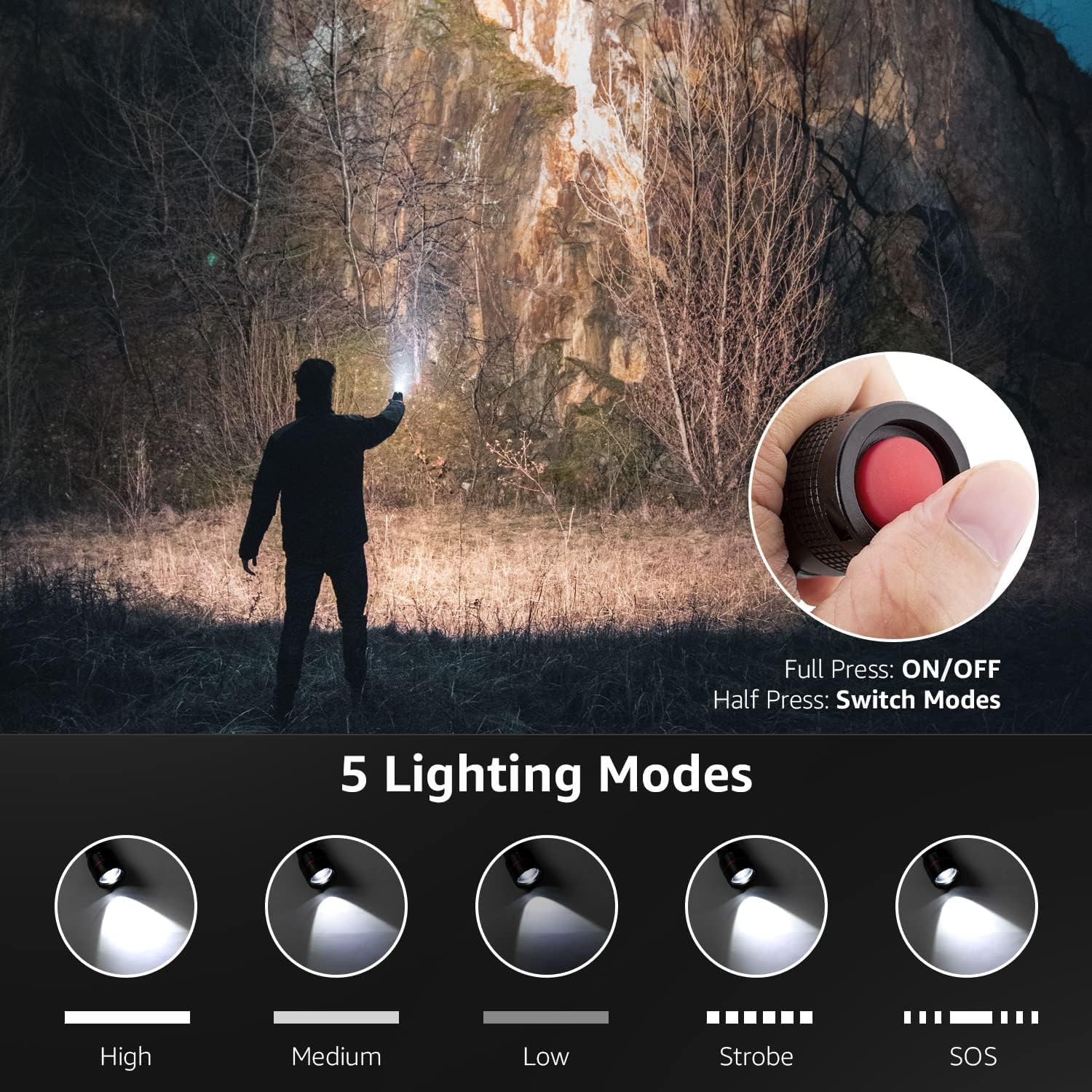 Detalle de Lepro LED Taschenlampe LE2000 – extrem hell, zoombar, 5 Modi, wasserdicht IPX4