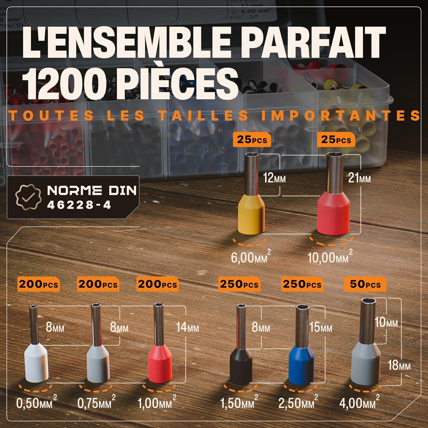 Detalle 2 de BAURIX Embouts de câblage 1200 pièces 0,5–10 mm² 🔌
