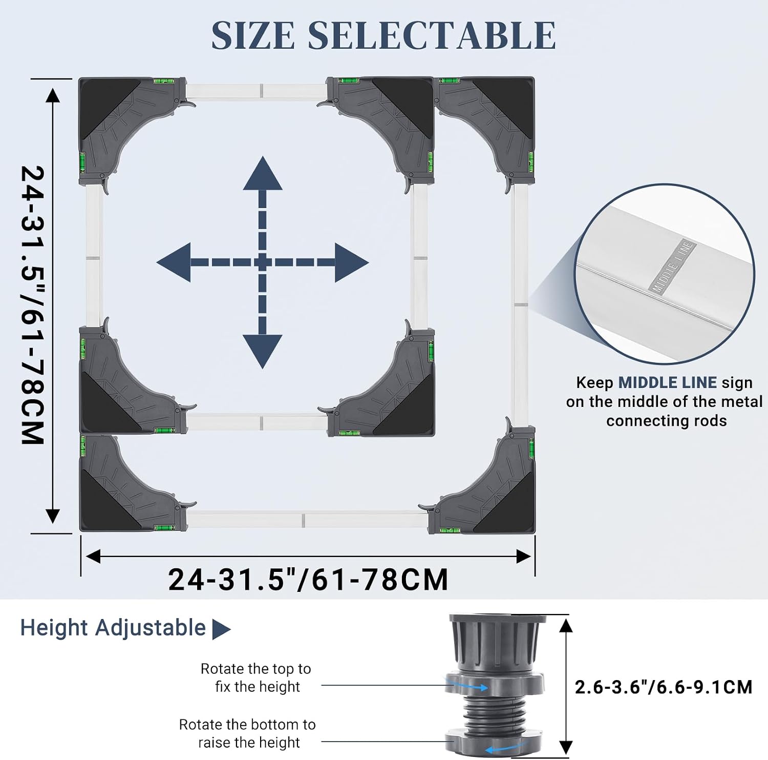 Detalle de Base Aggiornata WEIBIDA per Lavatrice e Asciugatrice con 10 Piedi e 4 Ruote – Regolabile 61–78 cm