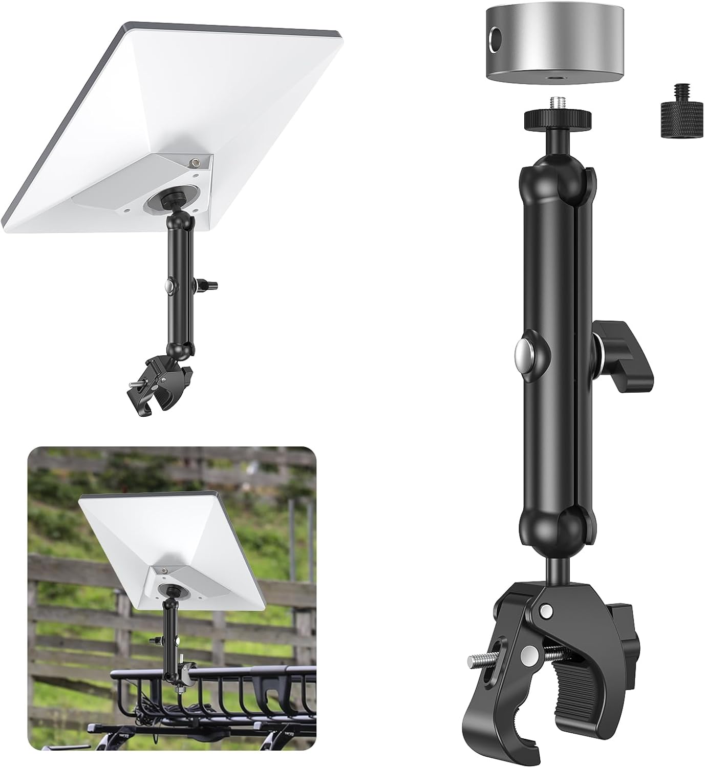 Detalle de WXPSKY 2026 Starlink Mini Clamp Mount: Aluminum, 360° Adjustment for RVs, Campers, Boats