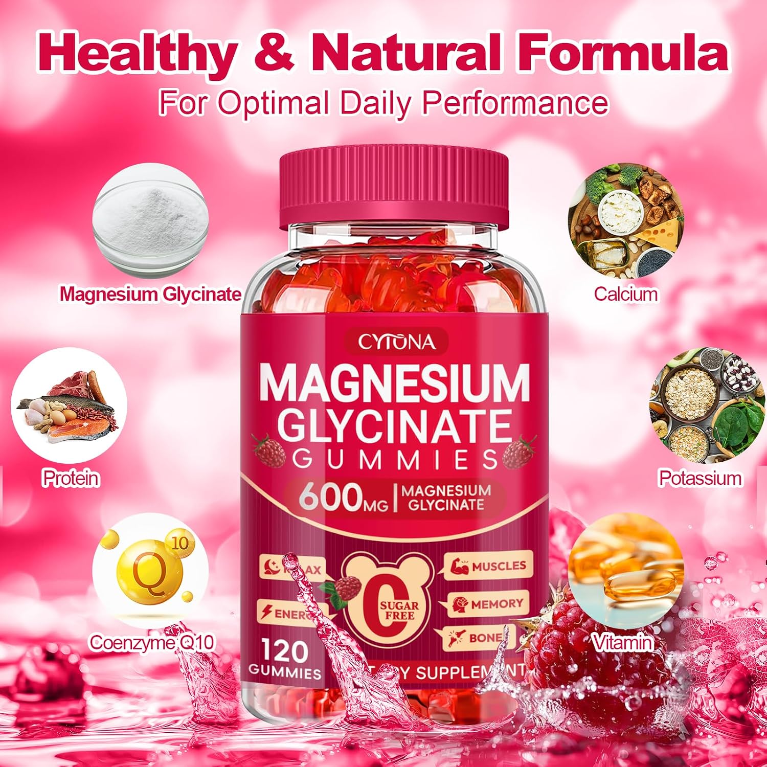 Detalle de Cytona Magnesium Glycinate Gummies, 600 mg Complex, Sugar-Free, 120 Count