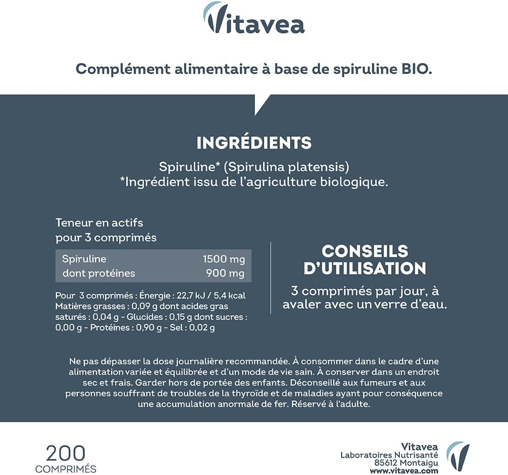 Thumbnail 6 de Spiruline BIO Ultra Pure 1500 mg – Sans Excipients, 200 comprimés – Vegan, Fabriquée en France