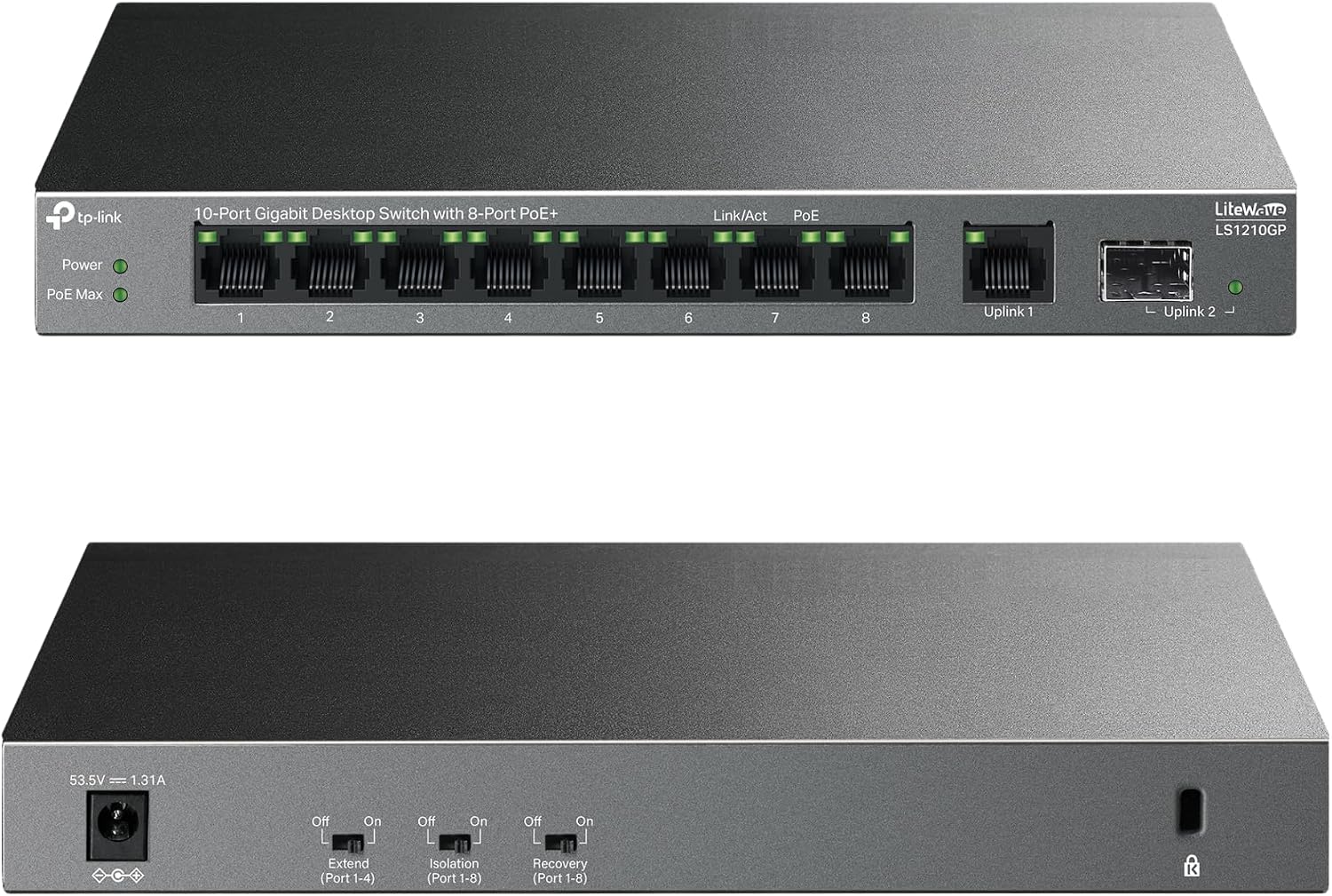 Detalle 2 de TP-Link LS1210GP 61W PoE+ 10‑Port Gigabit Switch