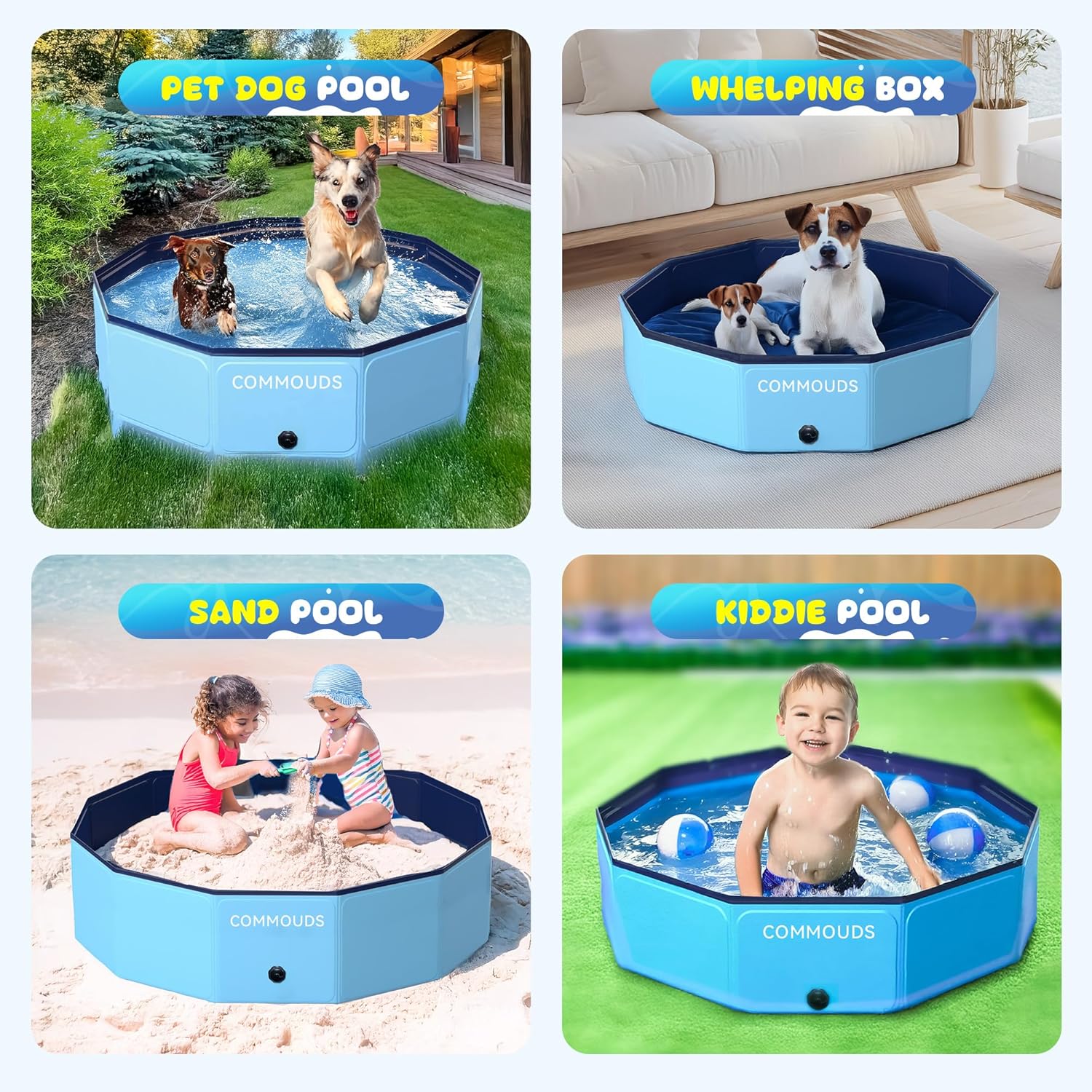 Thumbnail 6 de COMMOUDS Foldable Dog Pool (71-inch x 12-inch) — Collapsible Hard Plastic Pet Kiddie Swimming Pool