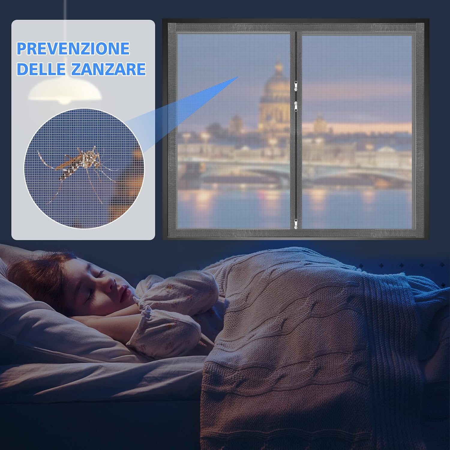 Thumbnail 5 de Zanzariere per Finestre con Cerniera Bidirezionale e Nastro Adesivo Trasparente 90x140 cm