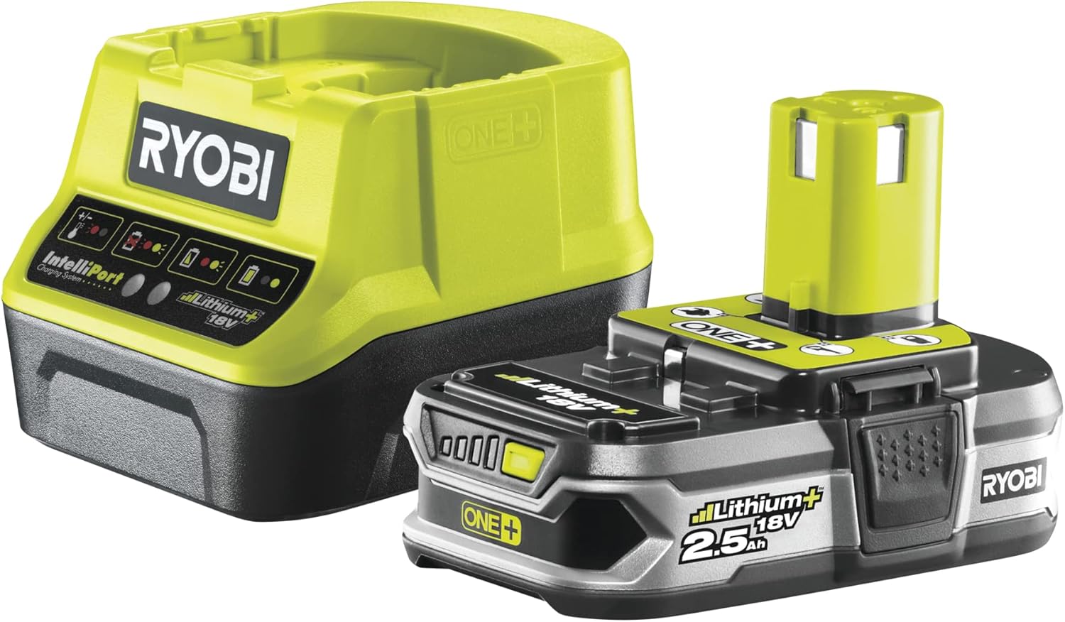 Detalle de Ryobi Kit Batteria e Caricabatterie Originali 18V ONE+ con 2 Batterie 5,0Ah Lithium+ e Caricatore Rapido 5,0A (RC18150-250G)