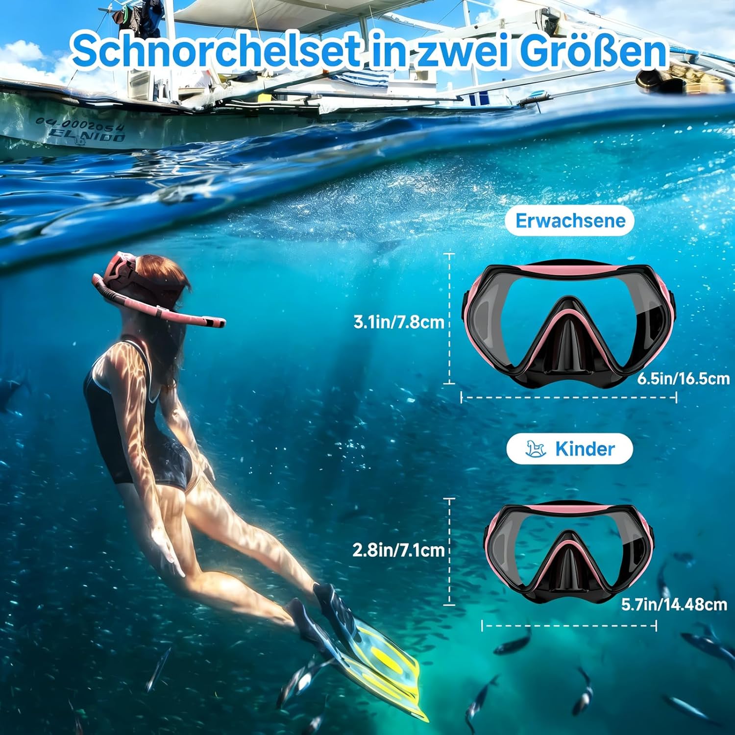 Detalle de Tauchausrüstung für Erwachsene – Trockentop-Schnorchelset mit 180° Panorama-Sicht