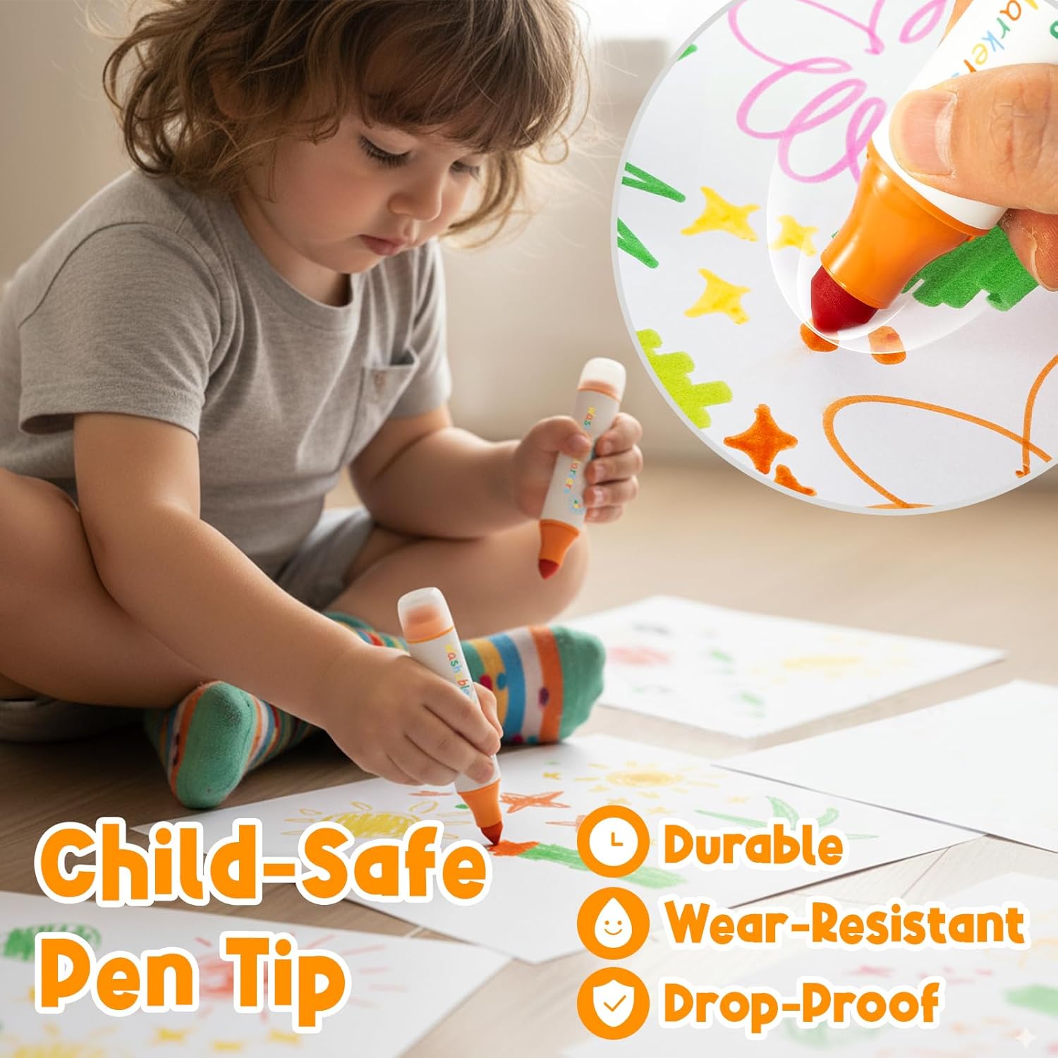 Thumbnail 2 de Ohuhu Washable Markers for Kids (12 Vibrant Colours) with Stampers – Dual-tip felt pens for ages 3+