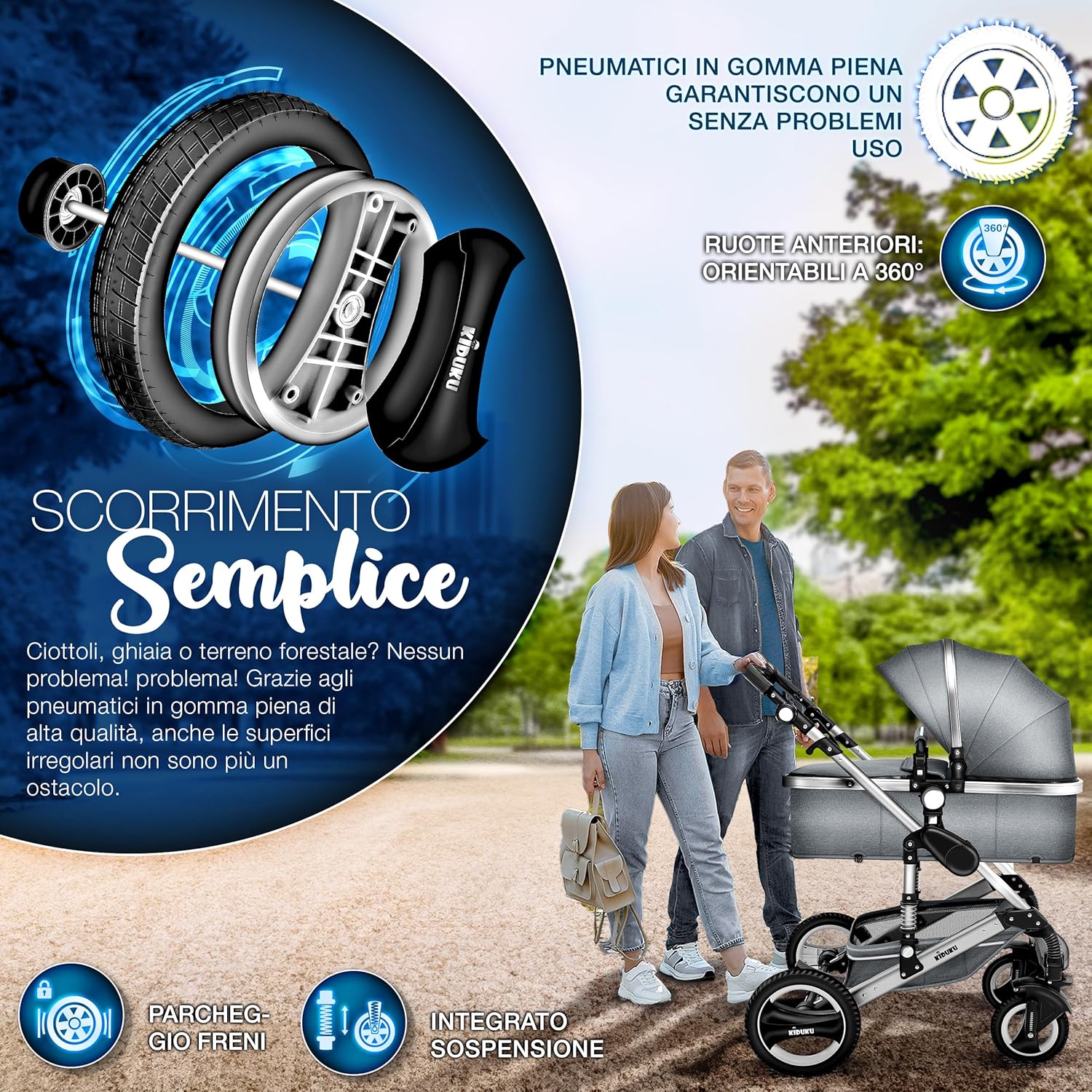 Thumbnail 2 de KIDUKU 3 in 1 Passeggino Completo Trio con navicella, seggiolino auto e accessori (sistema combinato)