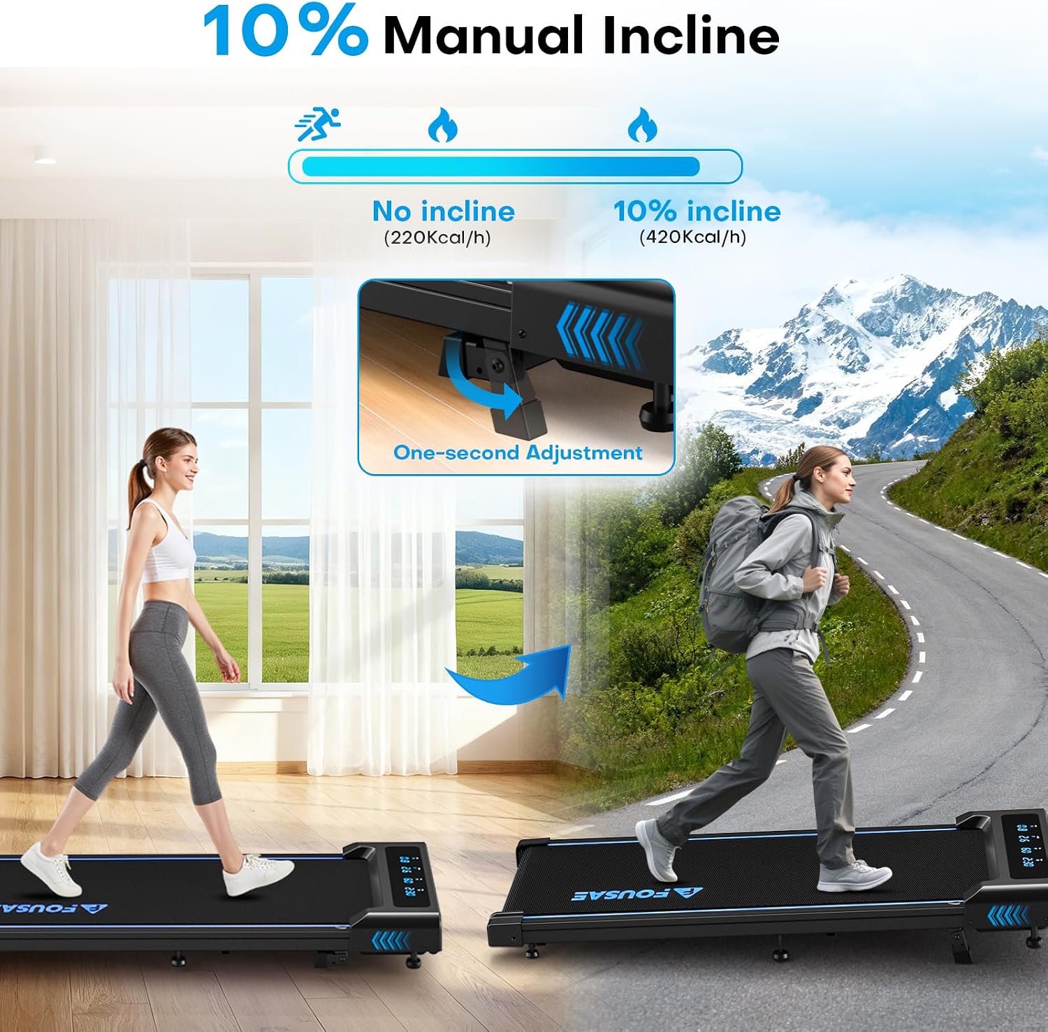 Detalle 2 de FOUSAE FITNESS Walking Pad with 10% Incline (6.2 MPH) – A practical under-desk treadmill for home use