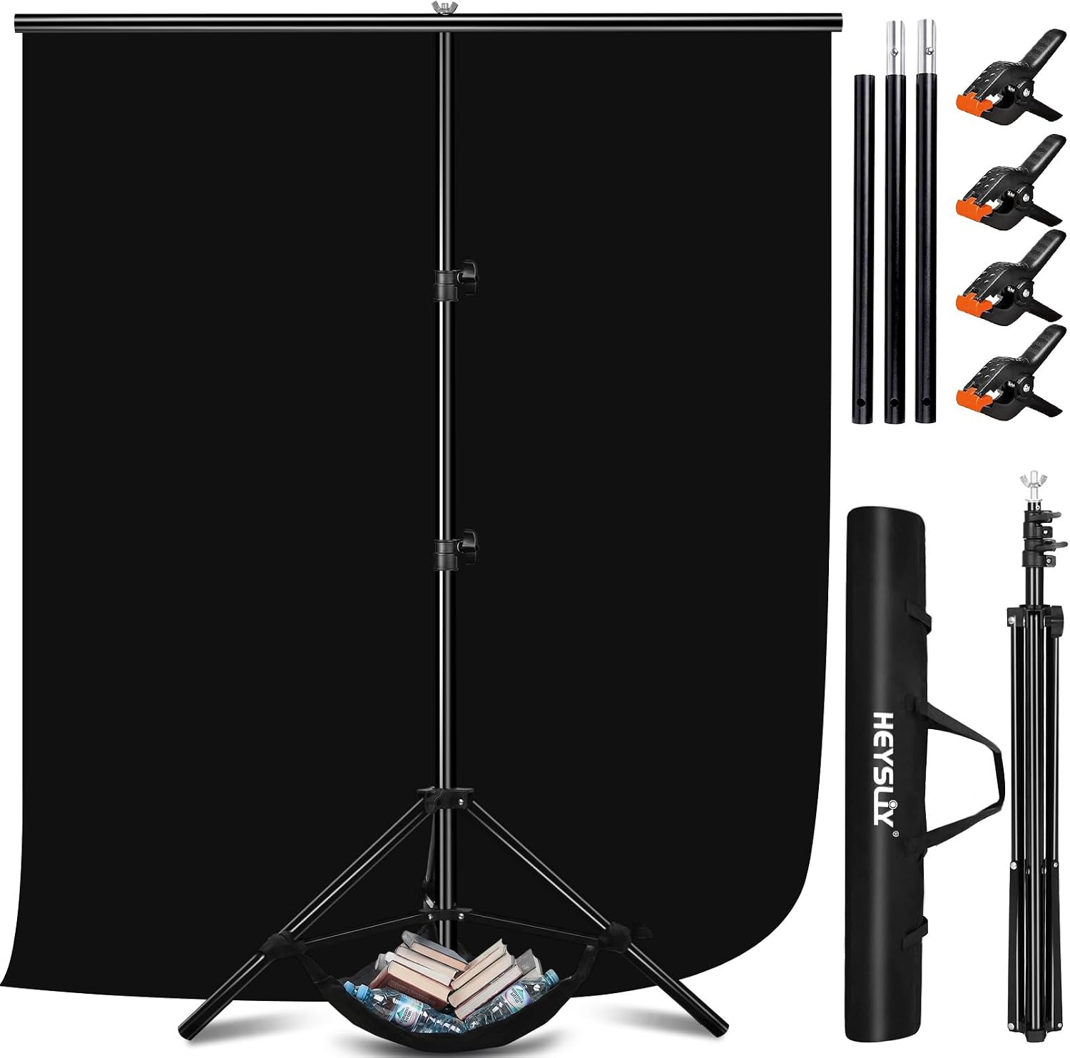 Detalle de Heysliy 2x2M Black Screen Backdrop with Stand – Stable T-Stand Kit for Streaming, Photo & Video