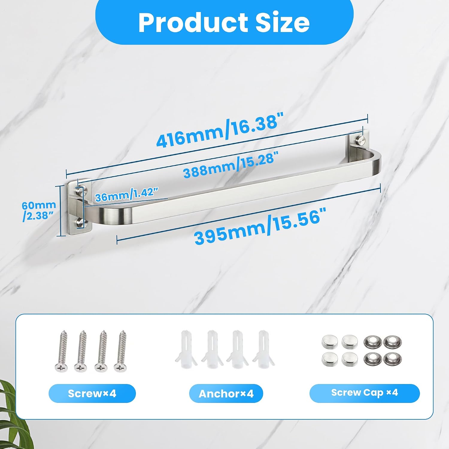 Detalle de Mooche Brushed Towel Rail Wall Mounted, 40cm