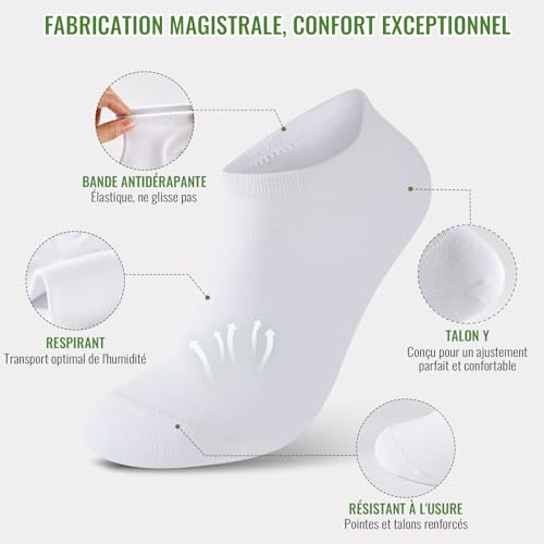 Thumbnail 8 de Effets 10 Paires Chaussettes Basses Homme/Femme en Bambou – Socquettes Unisexes Effet Anti-Transpiration et Séchage Rapide