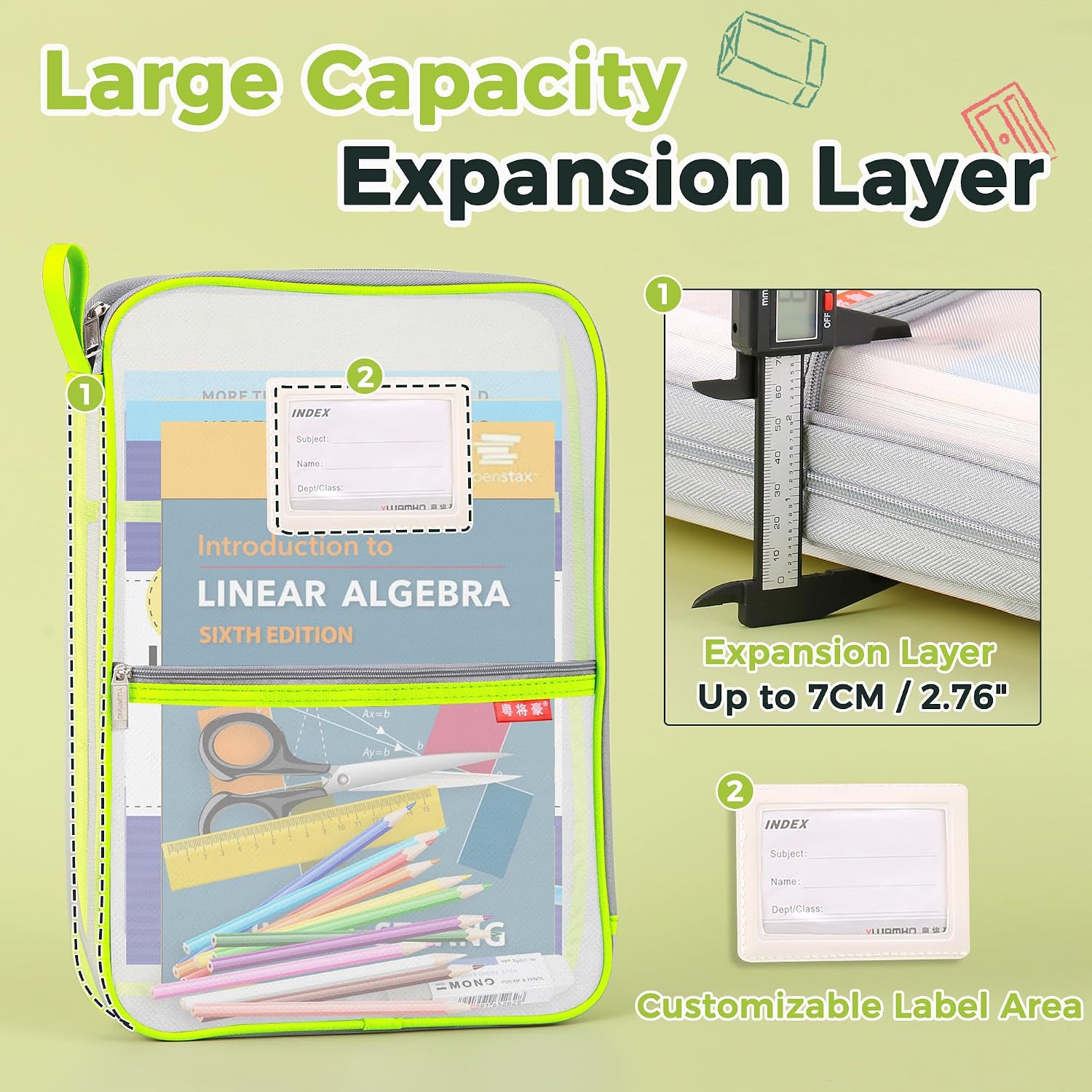 Thumbnail 4 de Mesh Document Bag Nylon File Zip Bag in A4 – Green, with L-shaped Zip and Internal Dividers