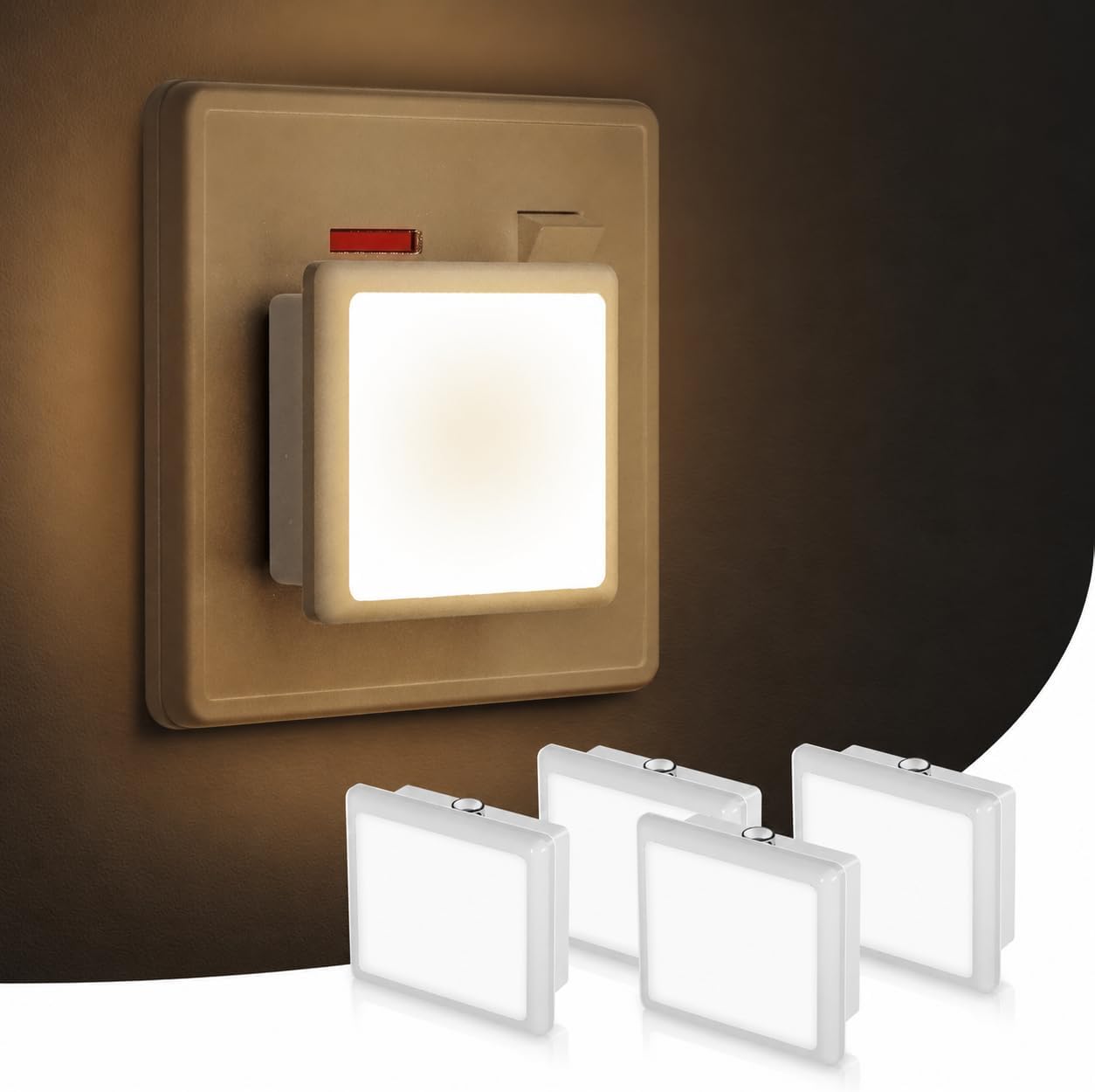 Detalle de LOHAS-LED Night Light 4 Pack: Dusk-to-Dawn Plug-in Wall Lights (3000K Warm White)