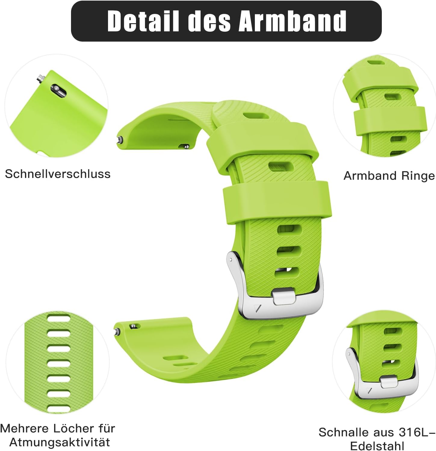 Thumbnail 3 de ANBEST Silikon-Armband (22 mm) für Garmin Forerunner 255/265 & Vivoactive 4 sowie Venu 2 – Ersatzband mit Schnellverschluss
