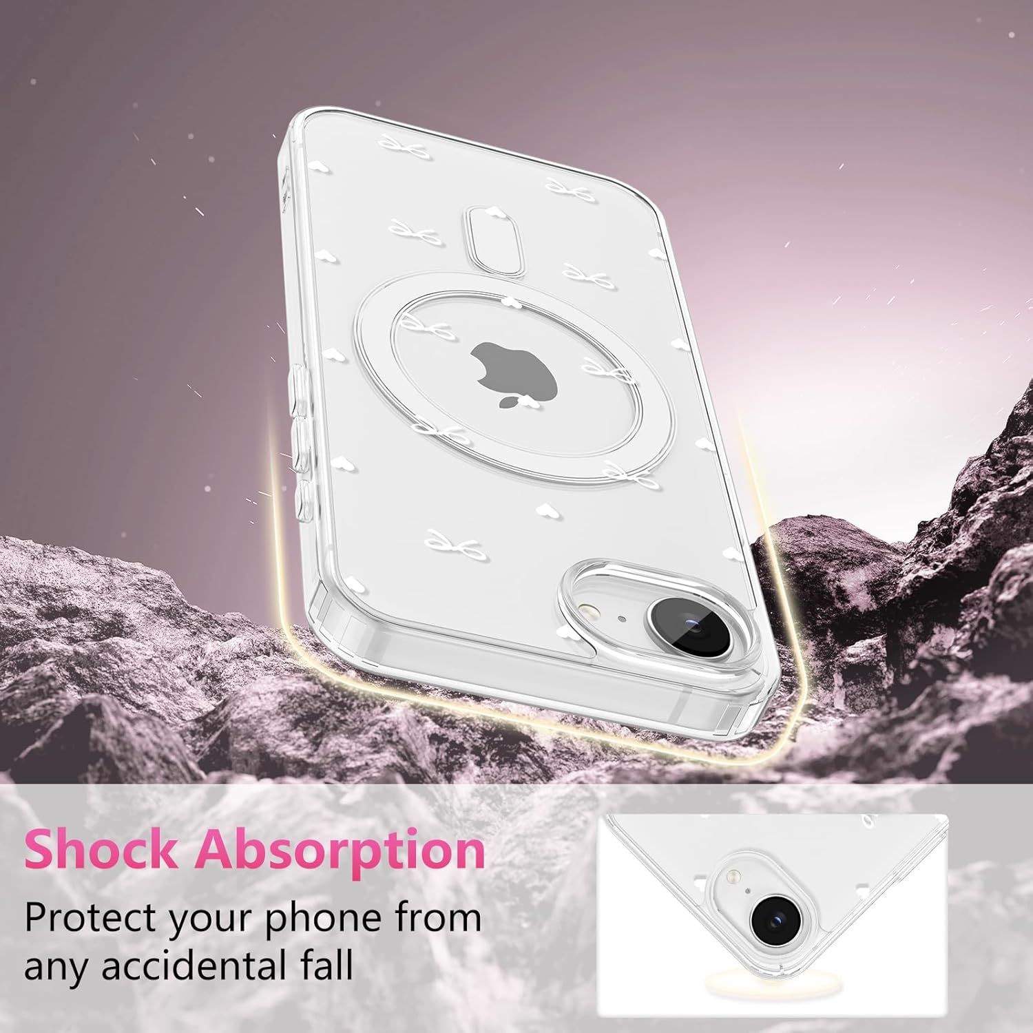 Thumbnail 4 de ZTOFERA Magnetische Hülle für iPhone 16e/17e (6,1", Weiß) mit Schleifen-Design und Herzmuster