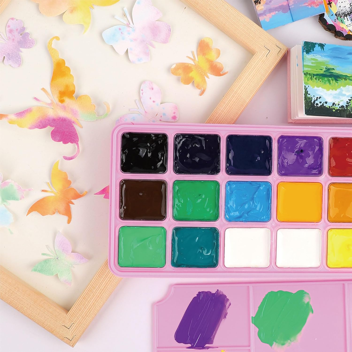 Detalle de HIMI Kit Gouache 18 Couleurs 30 ml – Étui portable, non toxique, design tasse de gelée