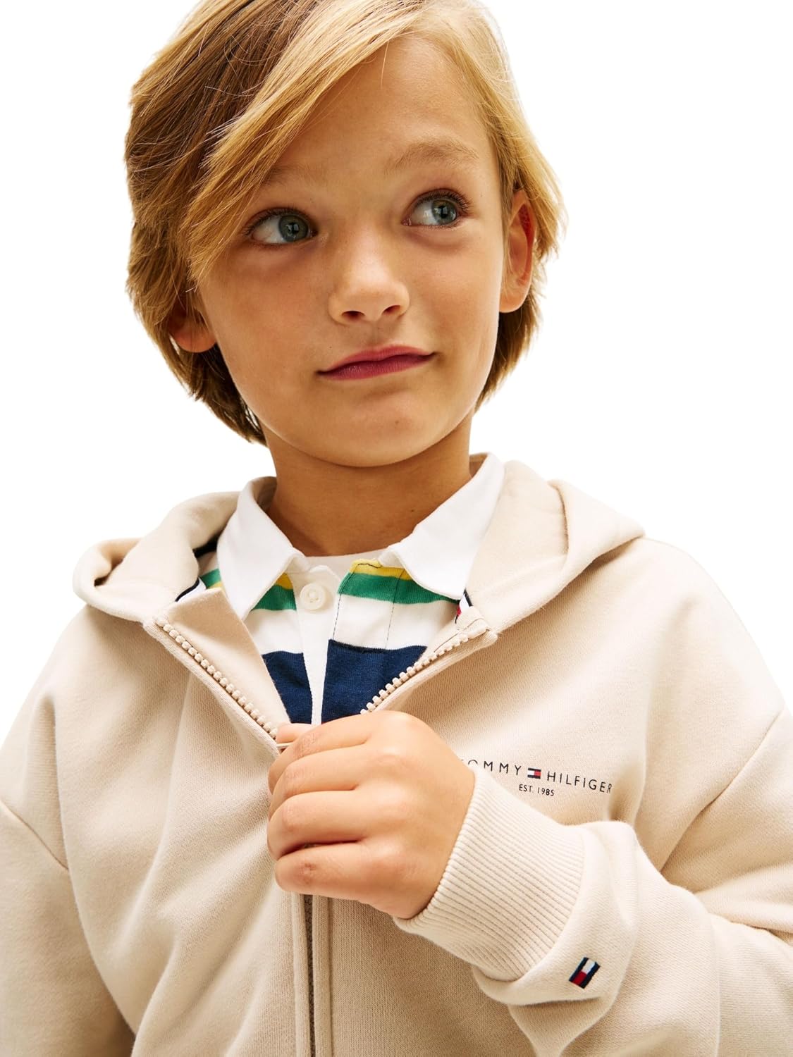 Detalle de Tommy Hilfiger Mini Corp Zip Through Hoodie Ks0ks00726 – Felpa con cappuccio unisex per bambini e ragazzi
