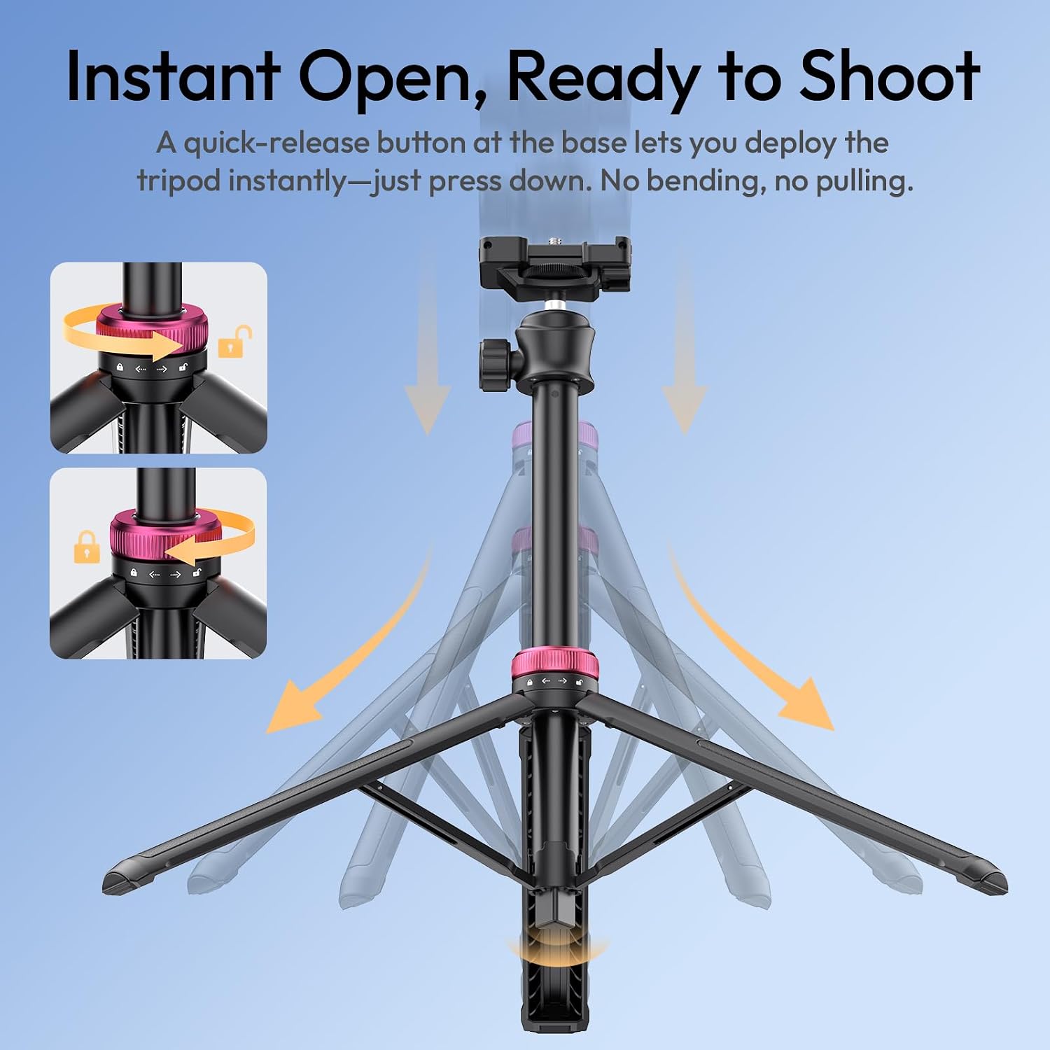 Detalle de ULANZI MT-44 Auto Open Phone Tripod, 59" Telescoping Selfie Stick