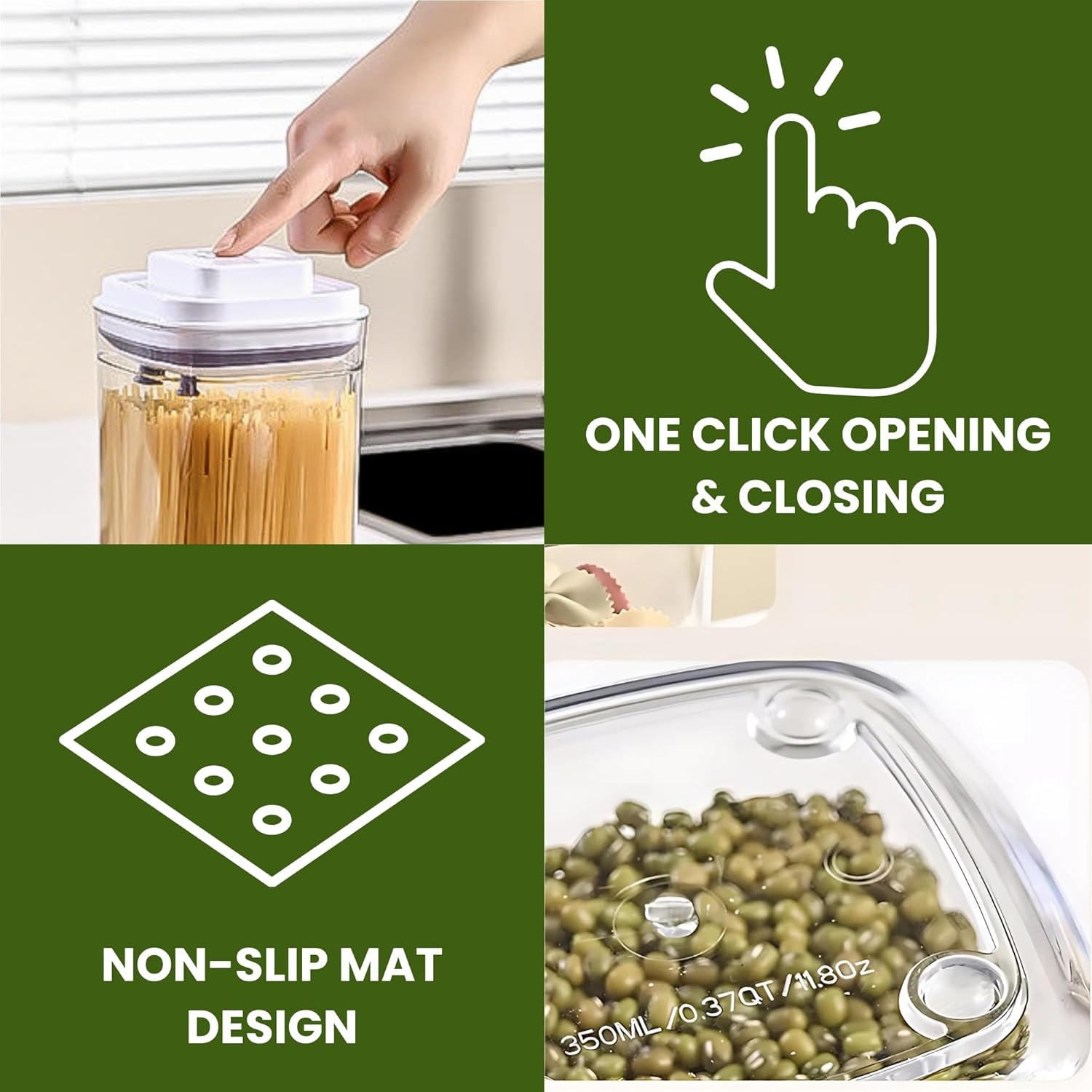 Detalle de GRANZ Push Button Food Storage Containers Pack of 2 (1800ML x 2) – BPA‑Free, Airtight Pantry Organisers