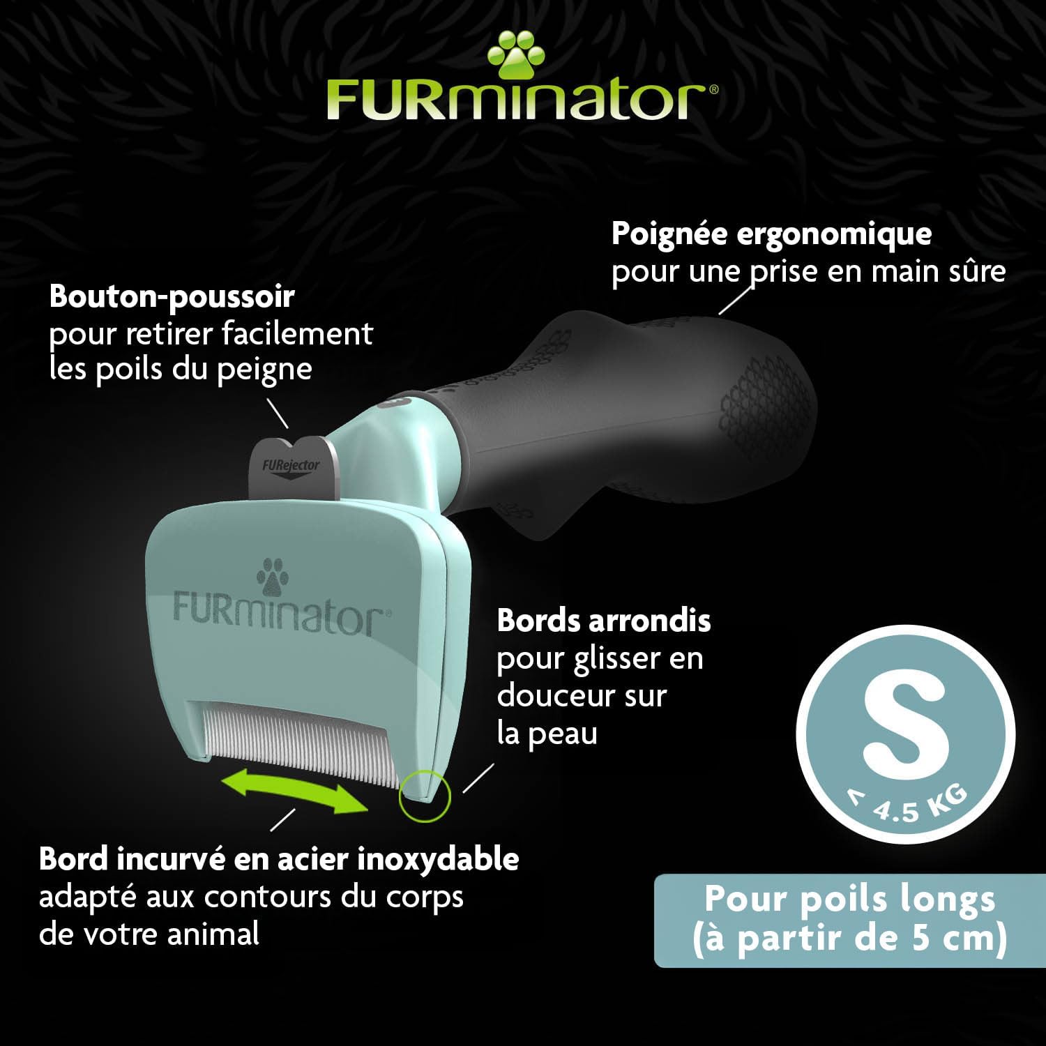 Detalle de FURminator Outil de Toilettage pour Chat à Poils Longs de Petite Taille – Brosse Anti-mue S ergonomique