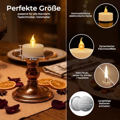 Detalle 2 de cimetech 12 LED Teelichter mit Timer & Fernbedienung – flammenlose Kerzen