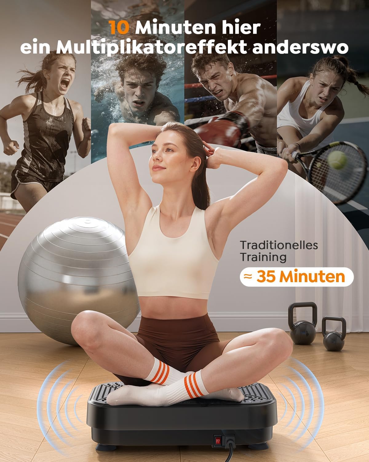 Detalle de Burever Vibration Plate 150W – Vibrationsplatte mit 99 Intensitätsstufen, 5 Programmen, Fernbedienung & Zugseilen