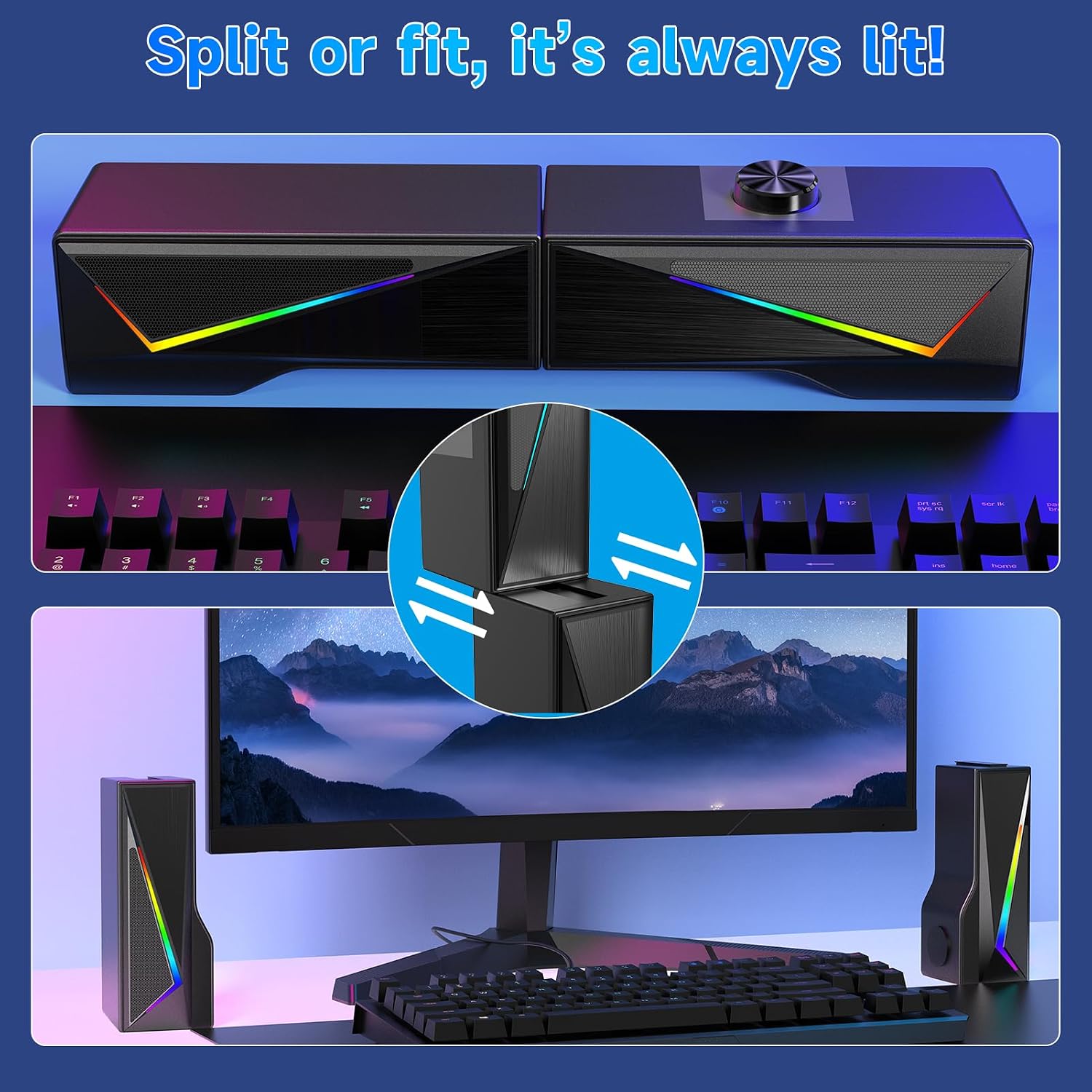Detalle 2 de AOC Splitx Detachable Computer Speakers, Bluetooth 5.3, 10W RGB