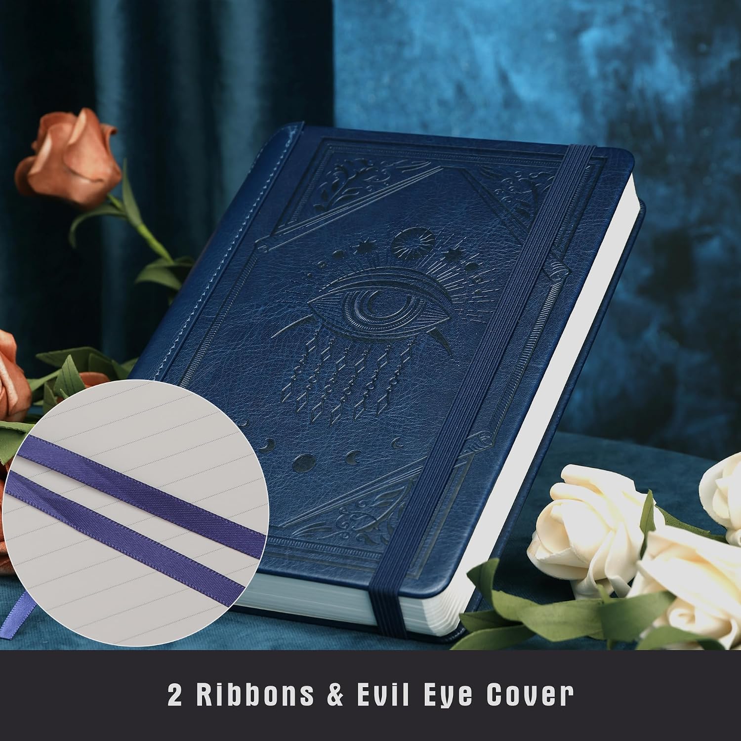 Thumbnail 4 de TIEFOSSI Lined Journal Notebook aus Kunstleder mit Evil-Eye-Cover, A5 inkl. Stift