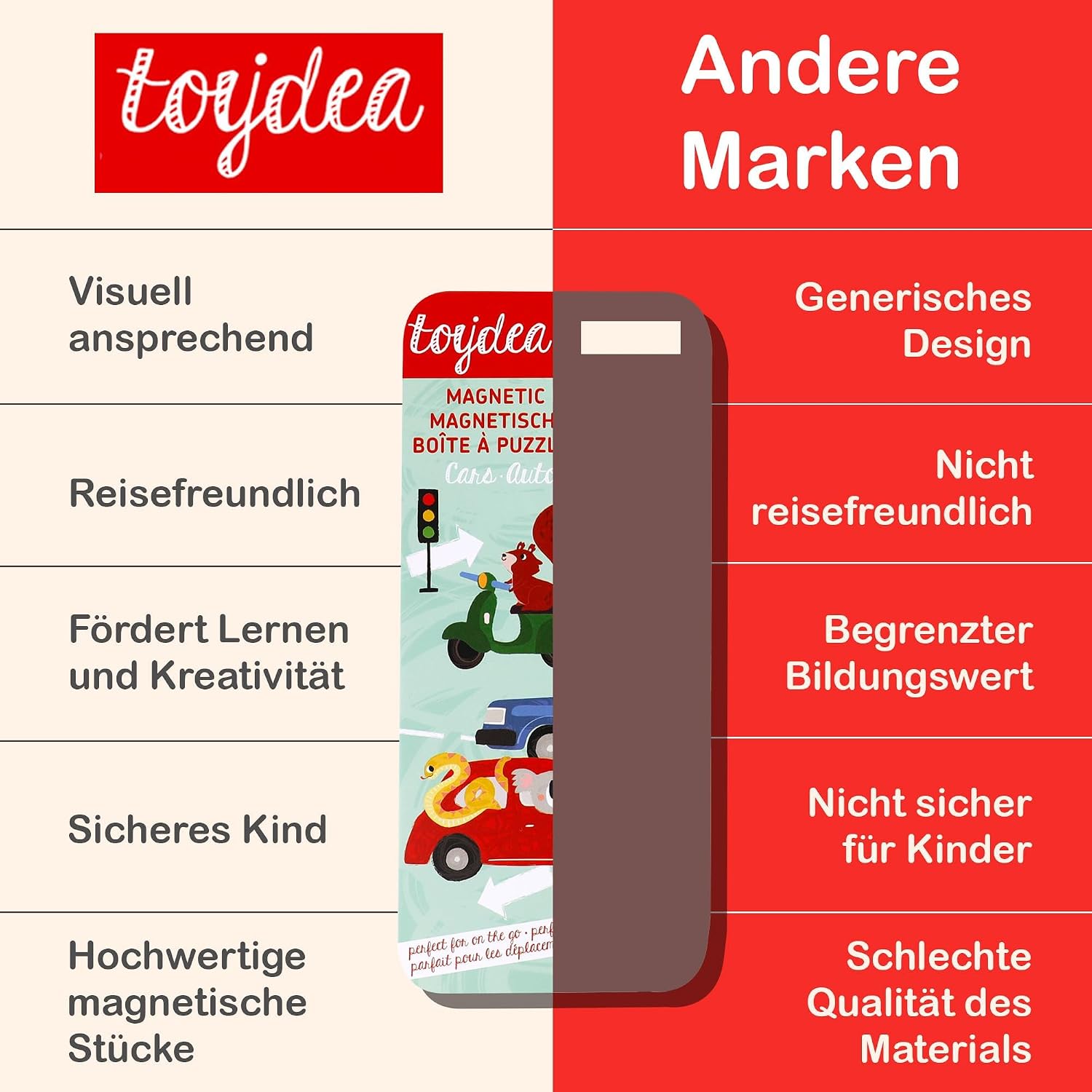 Detalle de Toydea Magnetspiel Puzzle Box Autos – Fördert Motorik & Fantasie ab 3 Jahren