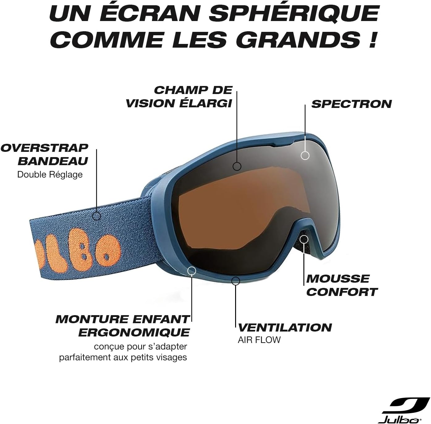 Thumbnail 2 de Masque de ski Julbo SPOT Freeride pour enfant (3–6 ans) : monture anatomique et double écran
