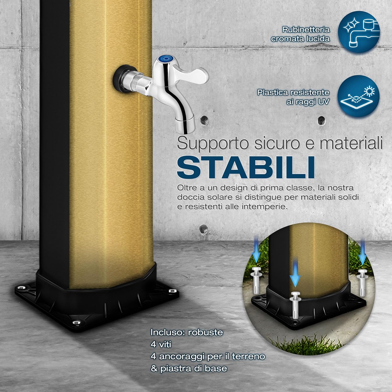 Thumbnail 3 de Tillvex Doccia Solare con Coperchio di Protezione, 35 L, Nero/Oro – Doccia da giardino a energia solare