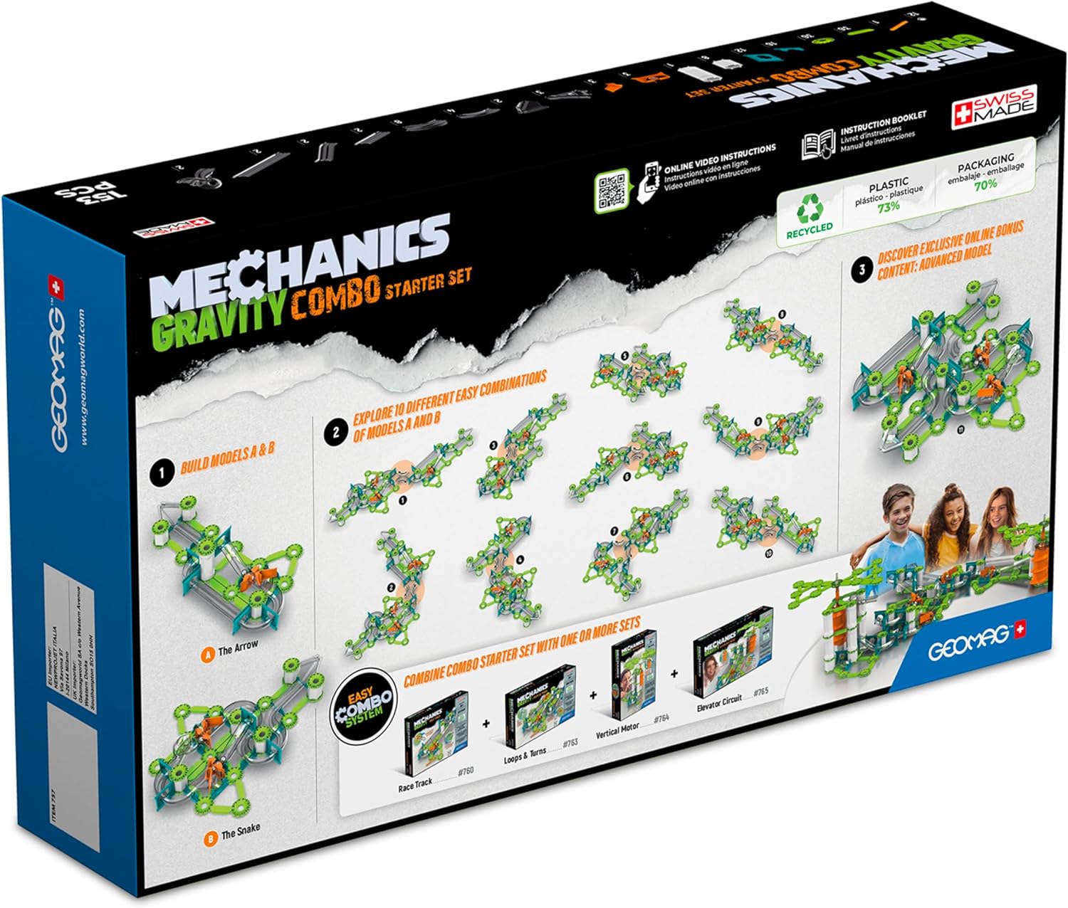 Detalle 2 de Geomag Mechanics Gravity Recycled Combo Starter Set 153 Pcs: costrizioni magnetiche e gravità per imparare giocando