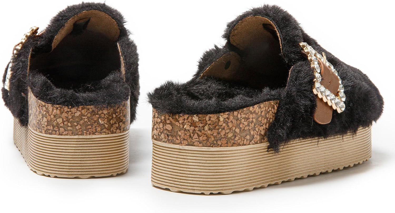 Detalle 1 de JOMIX pantoffels voor dames met verstelbare gesp, pluche en strassdetails