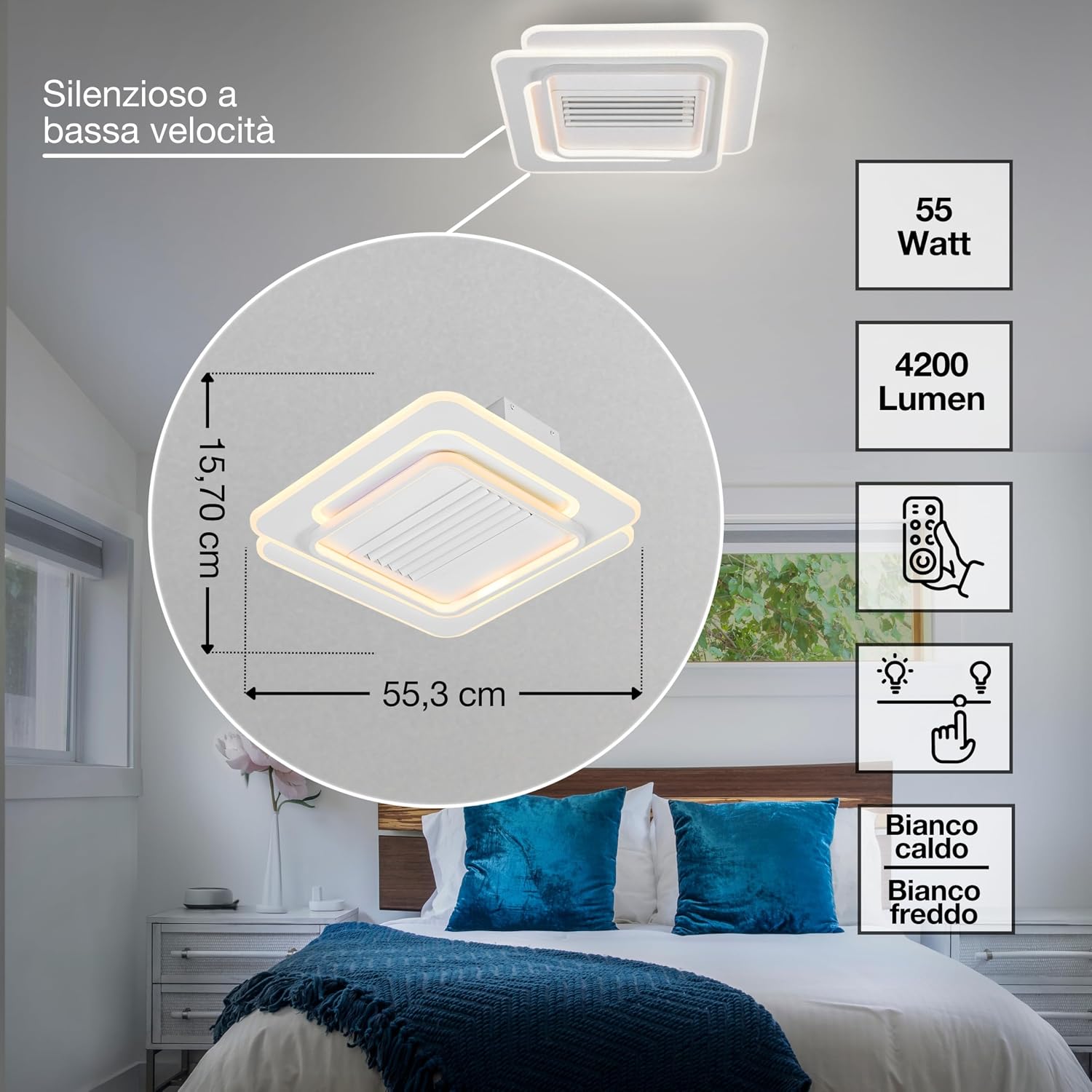 Thumbnail 1 de OSRAM Ceiling Fan Grill Square 55W CCT White: Illuminazione a soffitto con controllo colore e luce regolabile