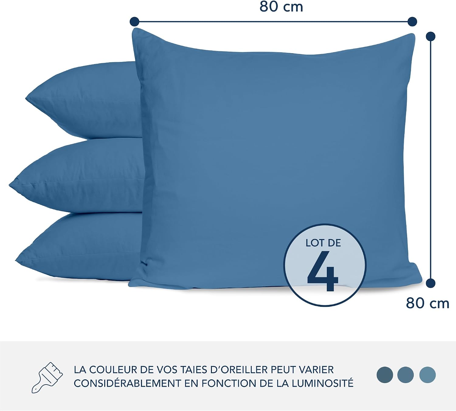 Detalle de Dreamzie Taie Oreiller 80x80 cm – Lot de 4, coton jersey 150 GSM, certifiée OEKO-TEX, Bleu