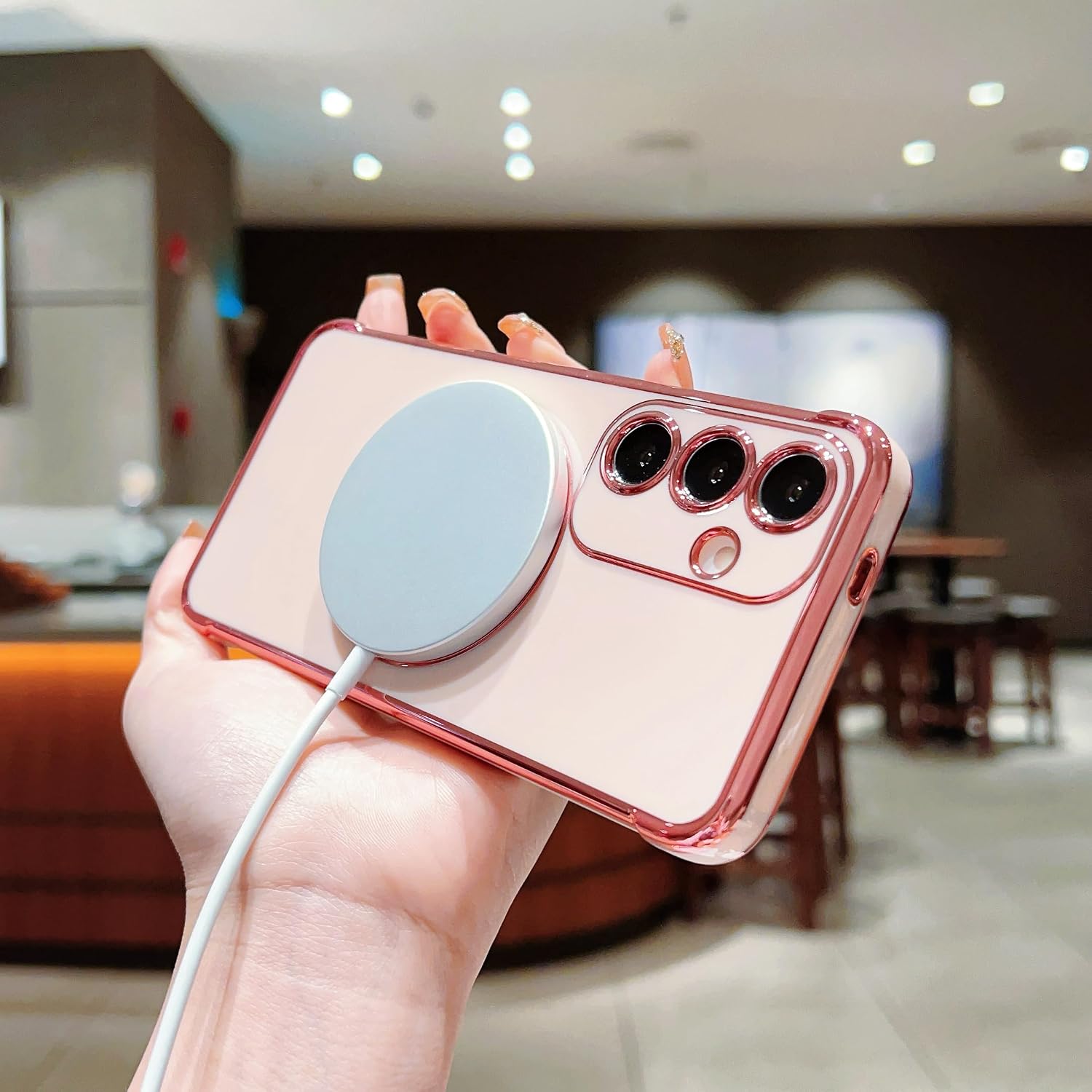 Detalle de Unichthy Cute Love Heart Magnetic Case for Samsung Galaxy S26 – Pink