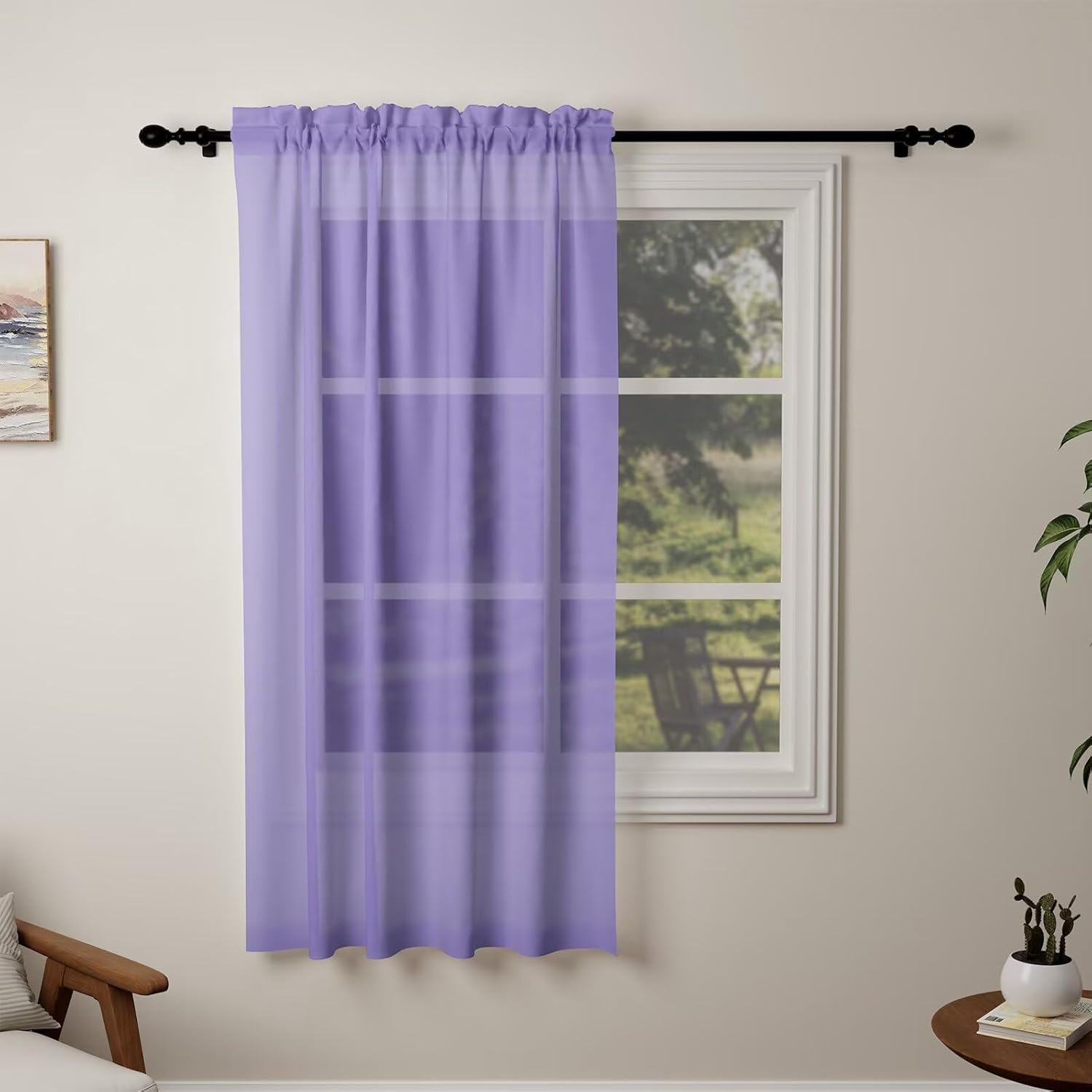 Detalle de Pacok Purple Voile Curtains, 72in Drop Net Curtain for Windows – W56 x L72 (142 x 183 cm) Purple