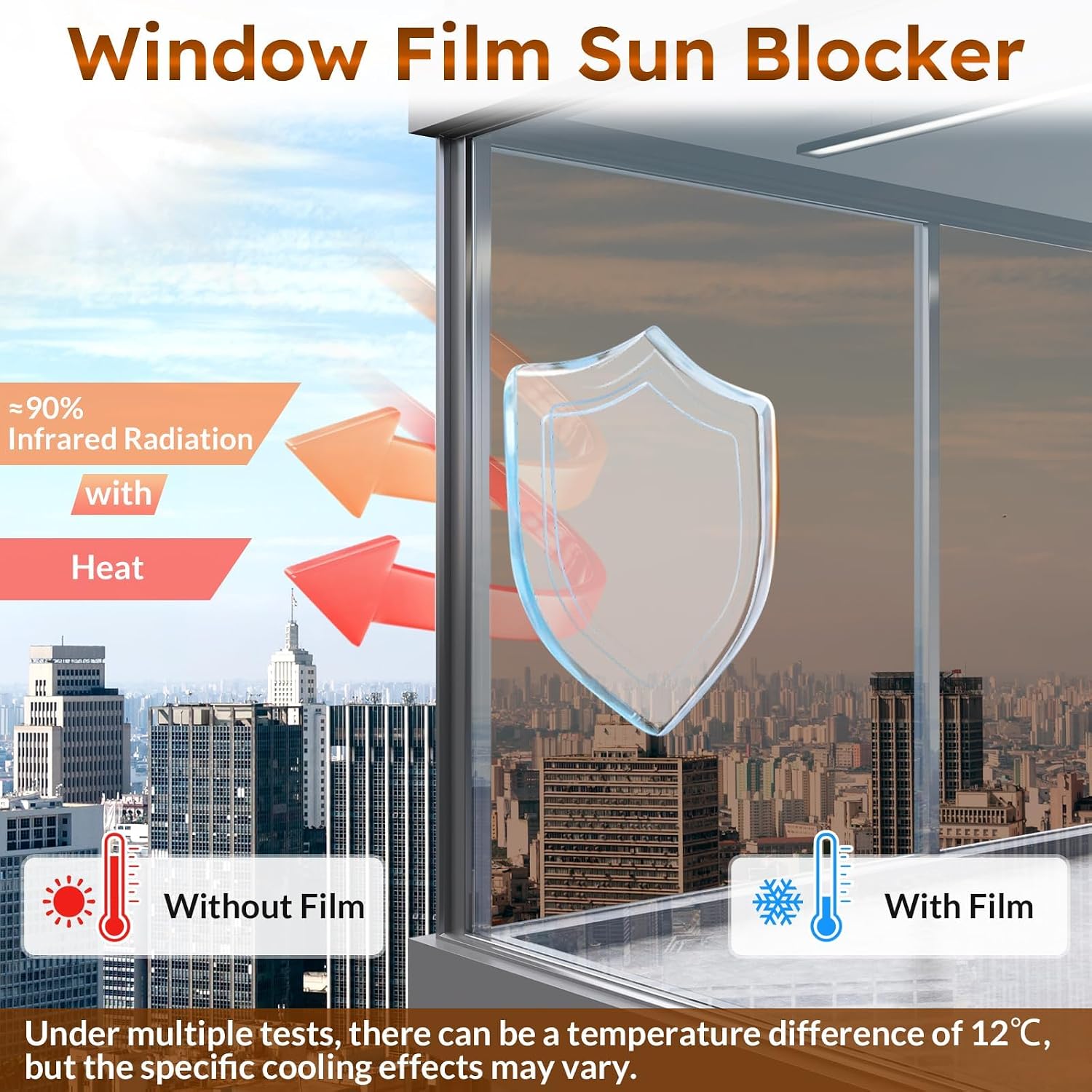 Detalle 2 de rabbitgoo Heat Reflective Window Film Privacy, Brown Silver (90x200cm)