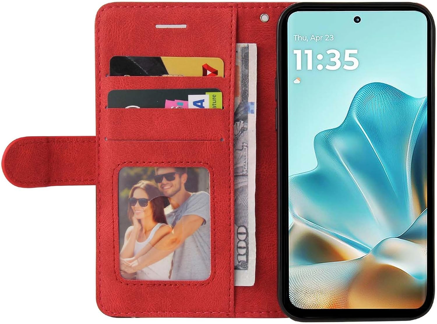 Thumbnail 1 de CXTCASE Flip-Hülle für Motorola Edge 60 Fusion – rotes PU-Leder Flip Case mit Kartenfächern