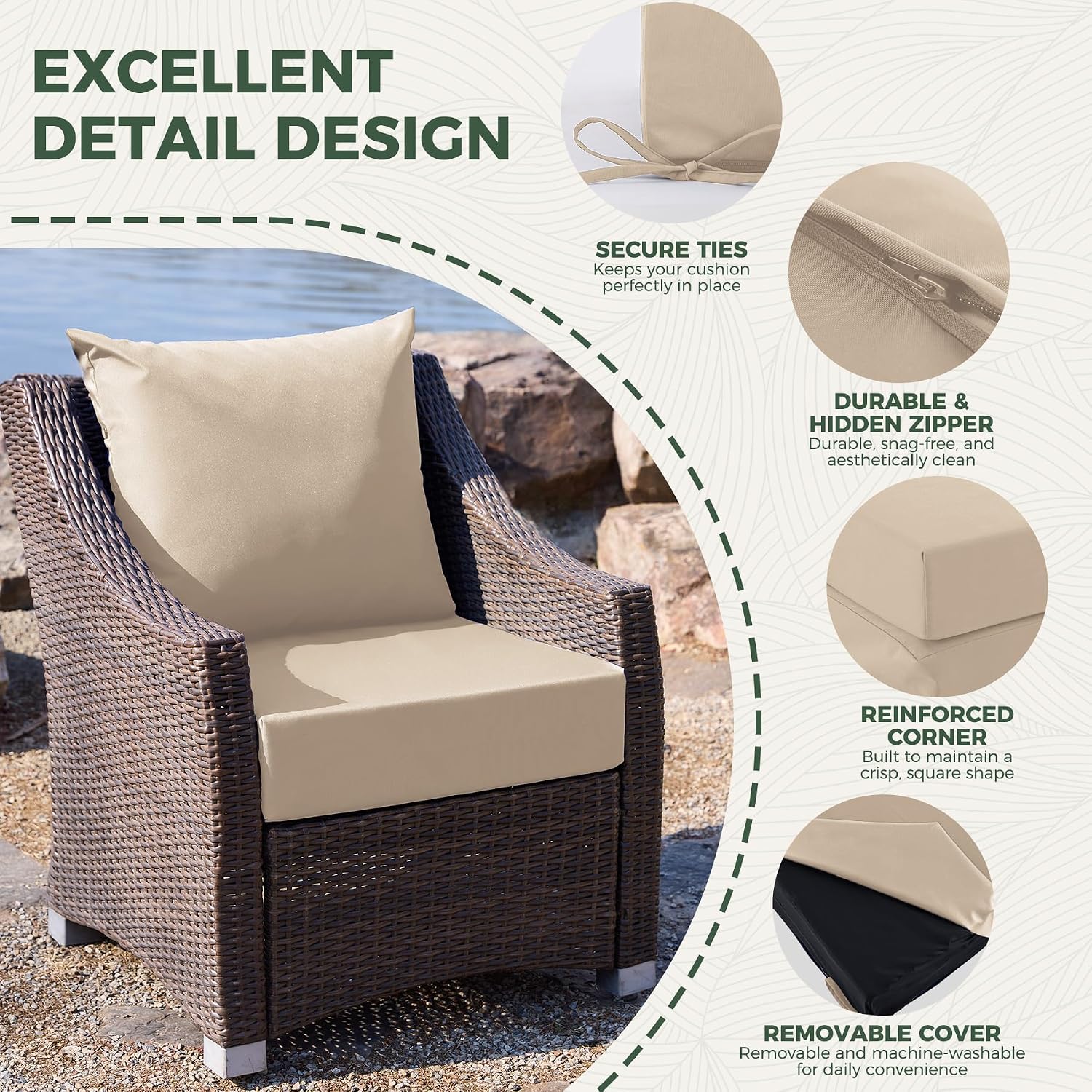 Detalle de Zonamat Outdoor Chair Cushions, 24 x 24 x 5.75-Inch