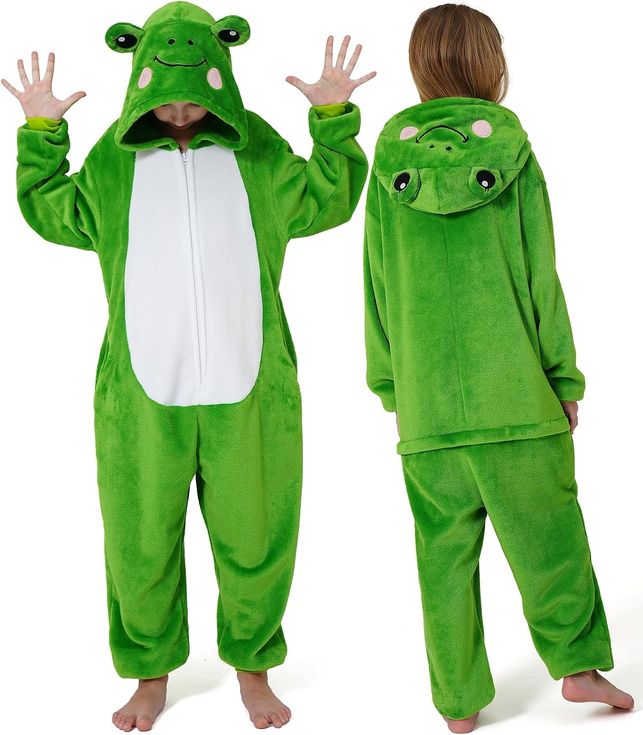 Thumbnail 3 de Dxilm Kids Frog Onesie Costume, Flannel Pajamas with Front Zipper and 3D Tail