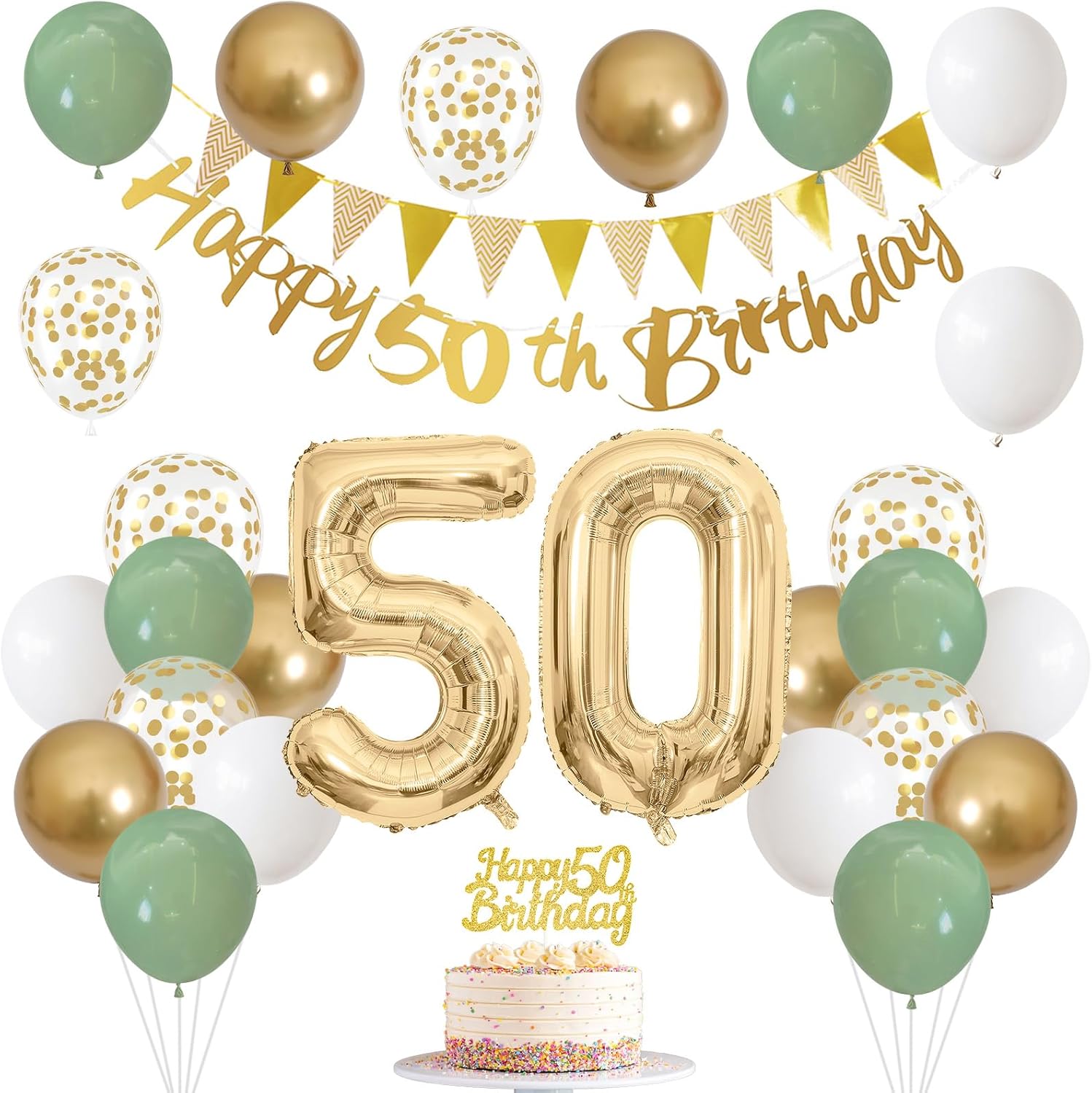 Detalle de 50th Birthday Decorations for Men and Women in Sage Green, White, and Gold