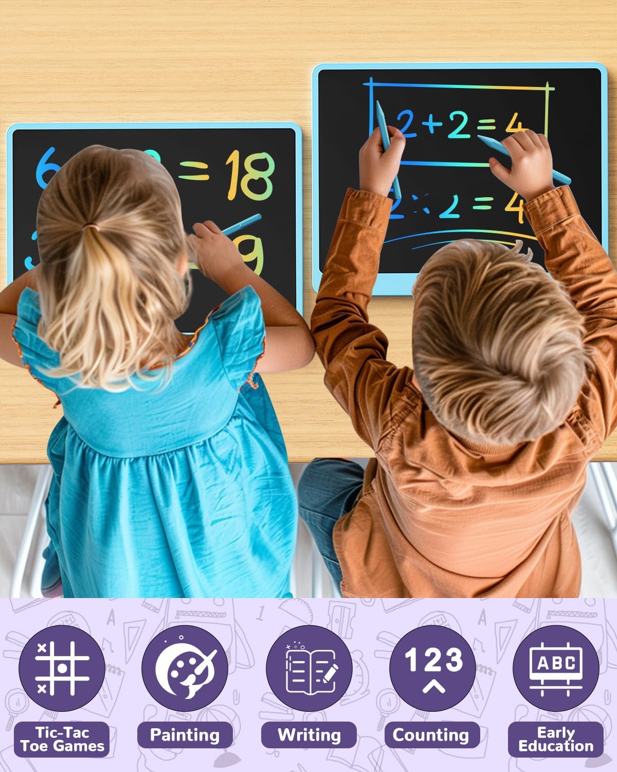 Detalle 1 de ORSEN Tablette LCD 16 pouces : ardoise magique effaçable pour enfants (bleu) de 3 à 8 ans